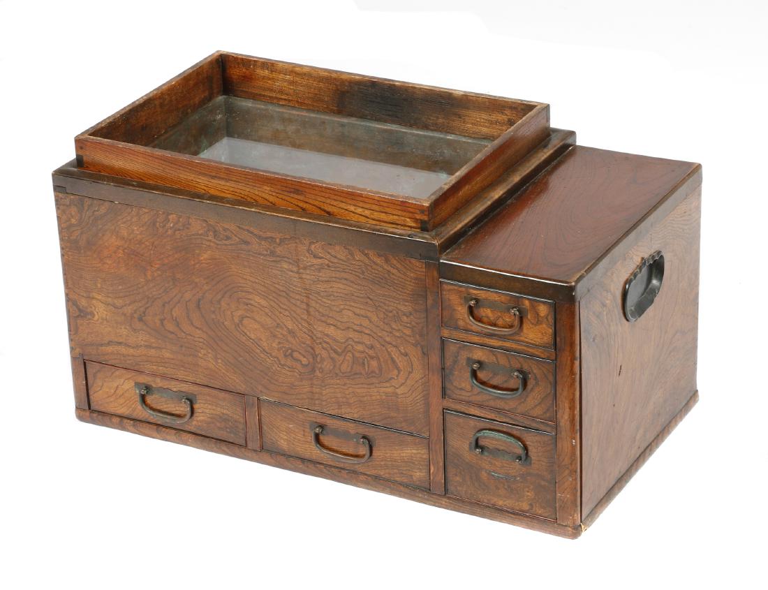 A Japanese Kyoto style naga hibachi: Meiji period. 13in. H x 26in. W x 14in. L 