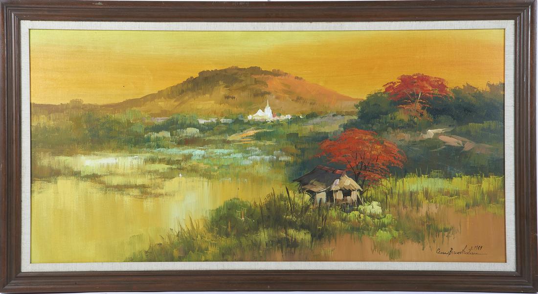 Cesar Buenaventura (1922-1983), Landscape: Oil on canvas, signed and dated lower right 1969, framed. 23 1/4in. H x 47in. W