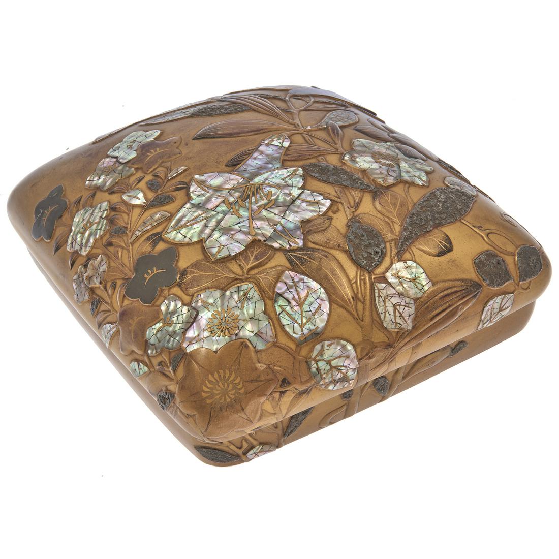 A Japanese lacquer writing box with mother-of-pearl (1 of 3)