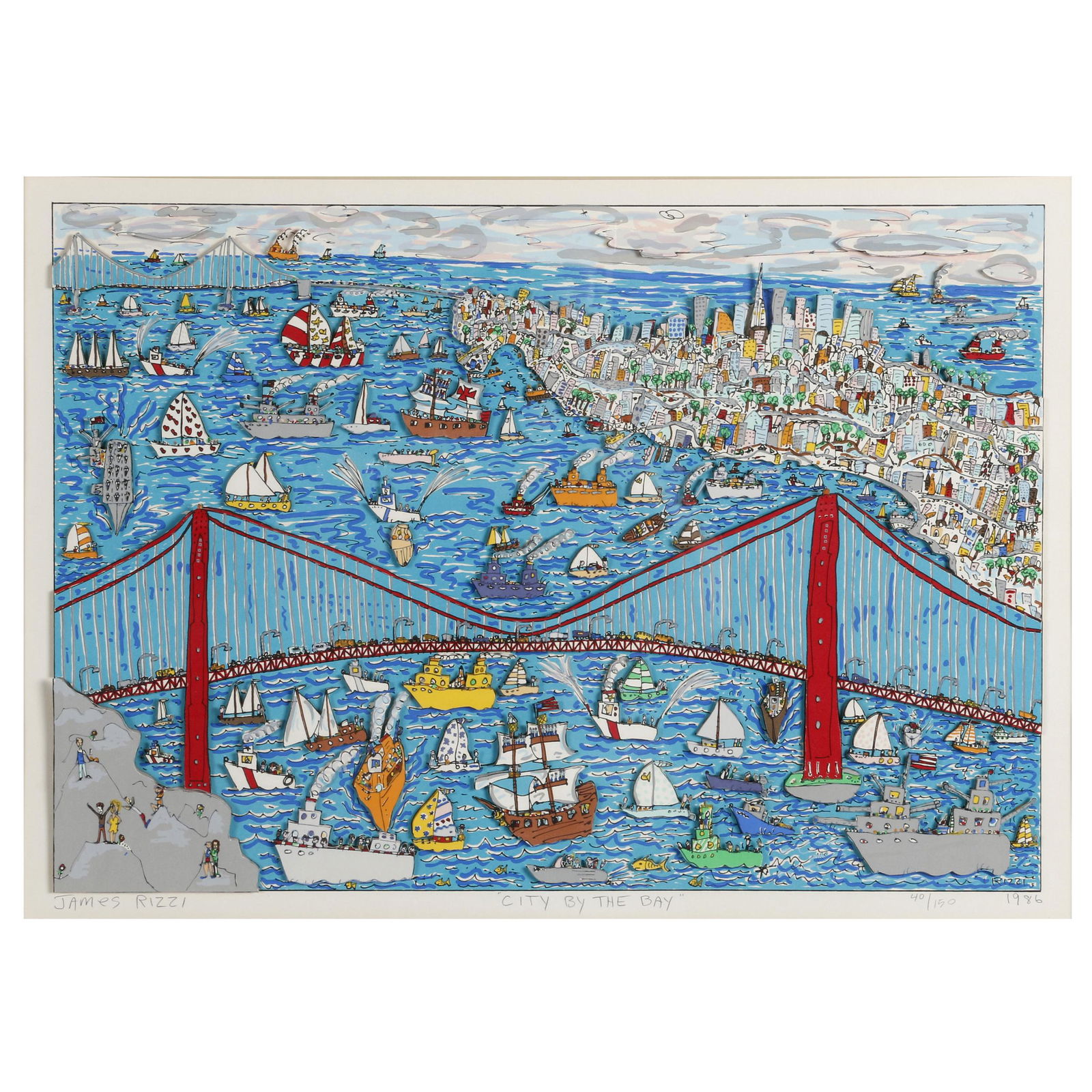 James Rizzi  (American 1950-2011) Silkscreen with Hand (1 of 7)