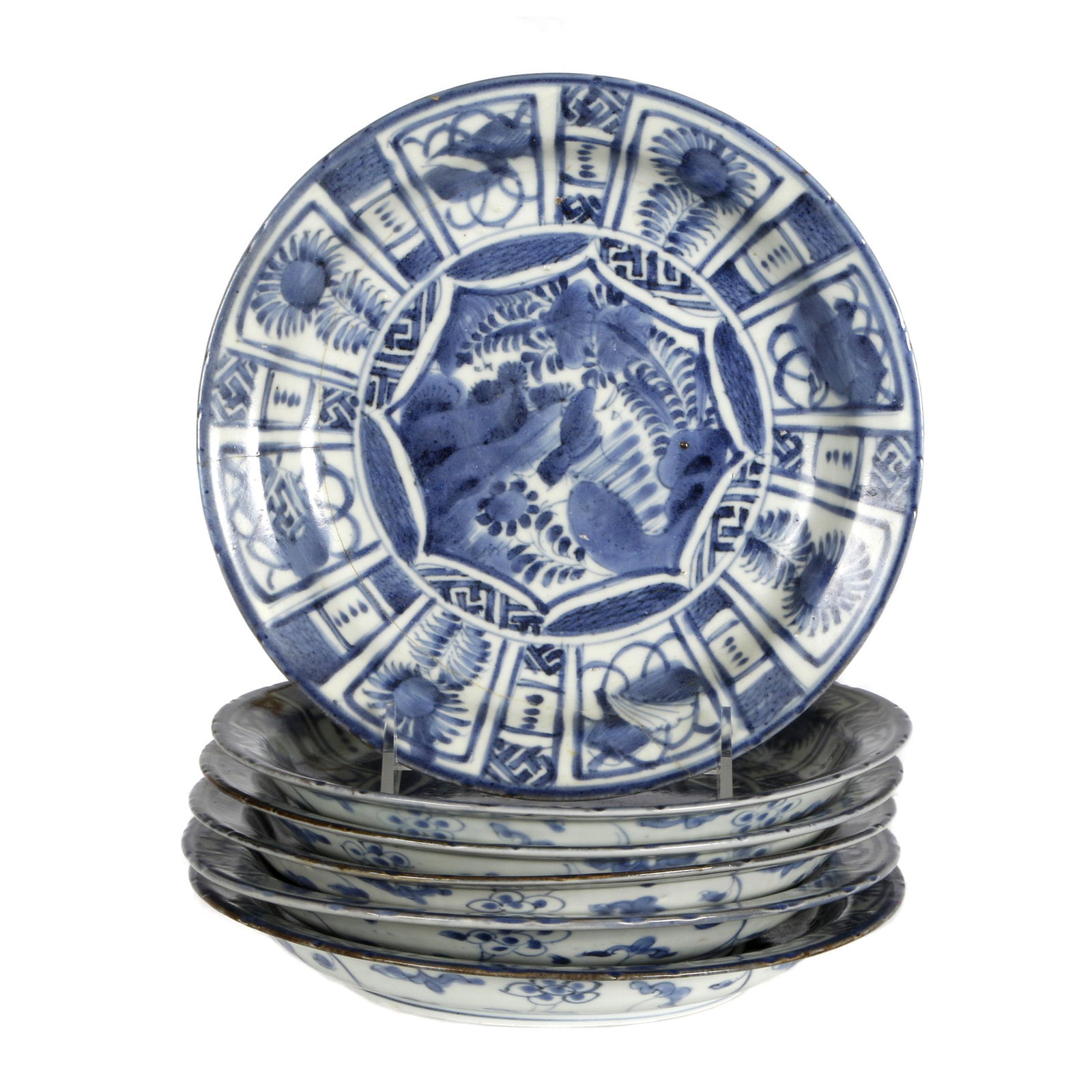 Set of Six Japanese Arita 'Kraak' Style Dishes, Edo (1 of 4)