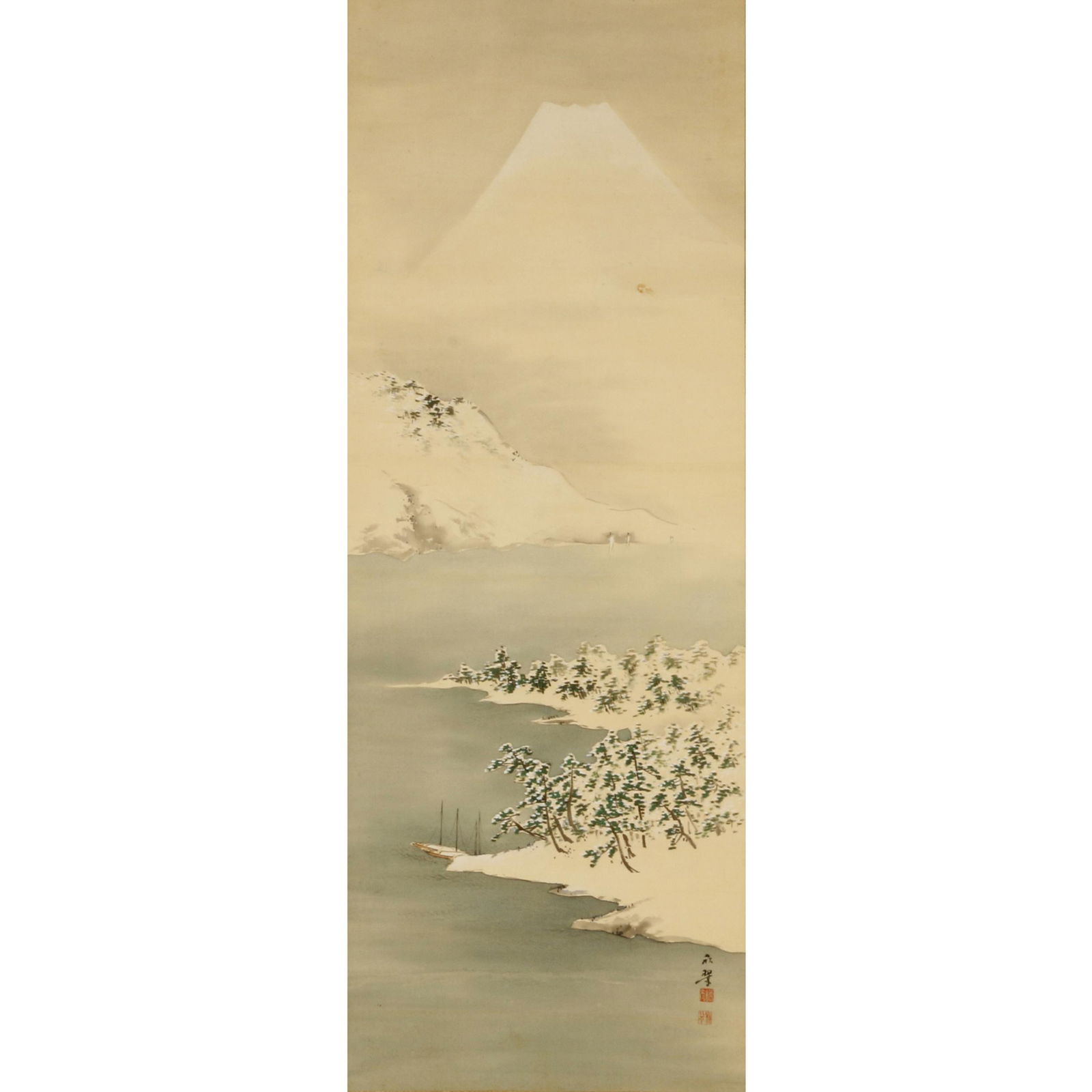 Japanese Scroll of Mt. Fuji Winter Scene (1 of 4)