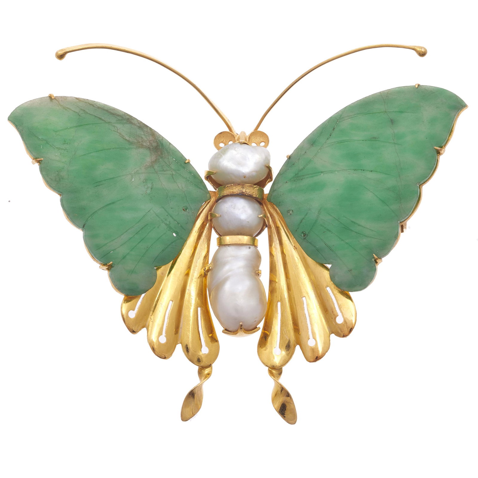 Jade, Fresh Water Pearl, 14k Butterfly Pin (1 of 3)