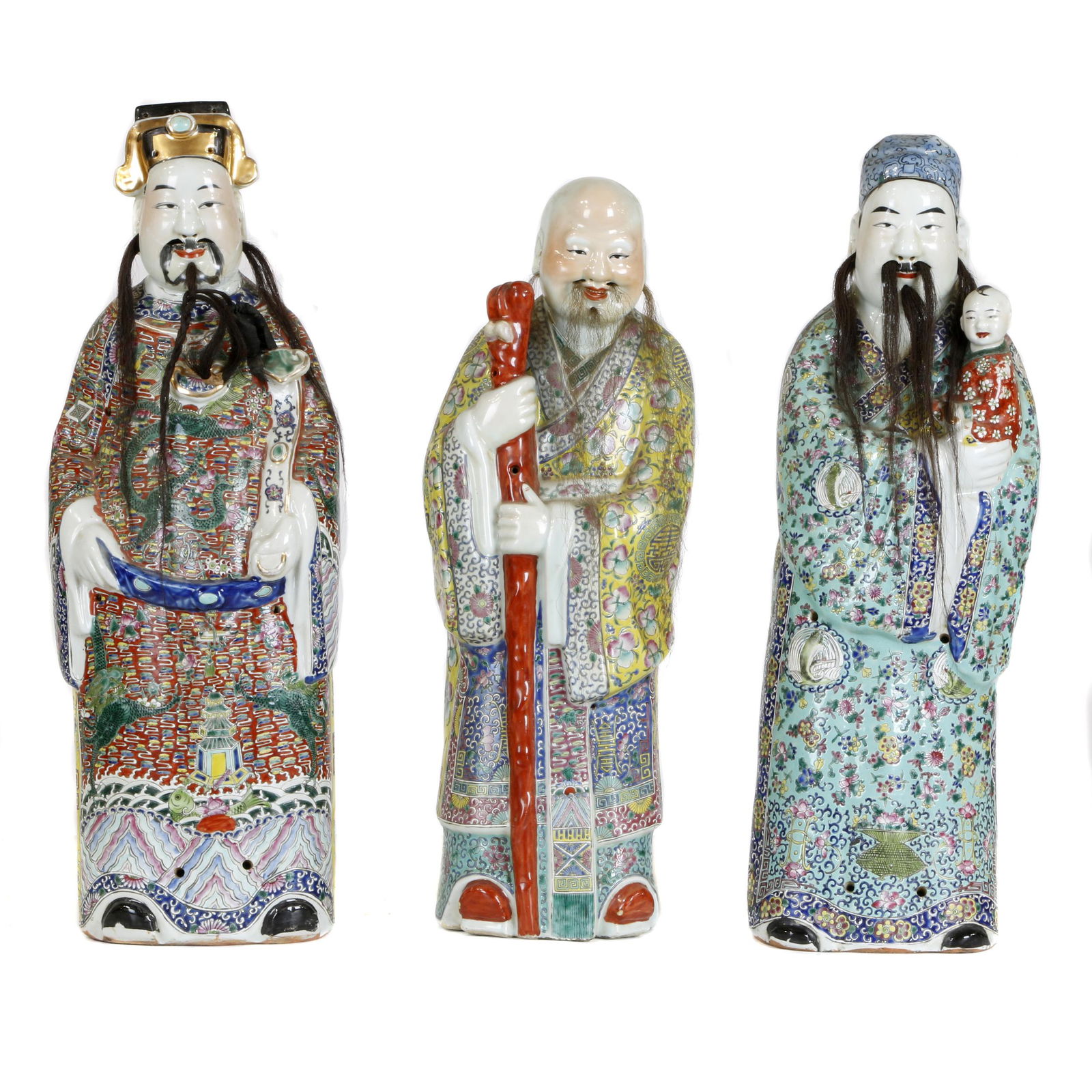 Set of Three Famille Rose Star Gods, Republic period (1 of 6)