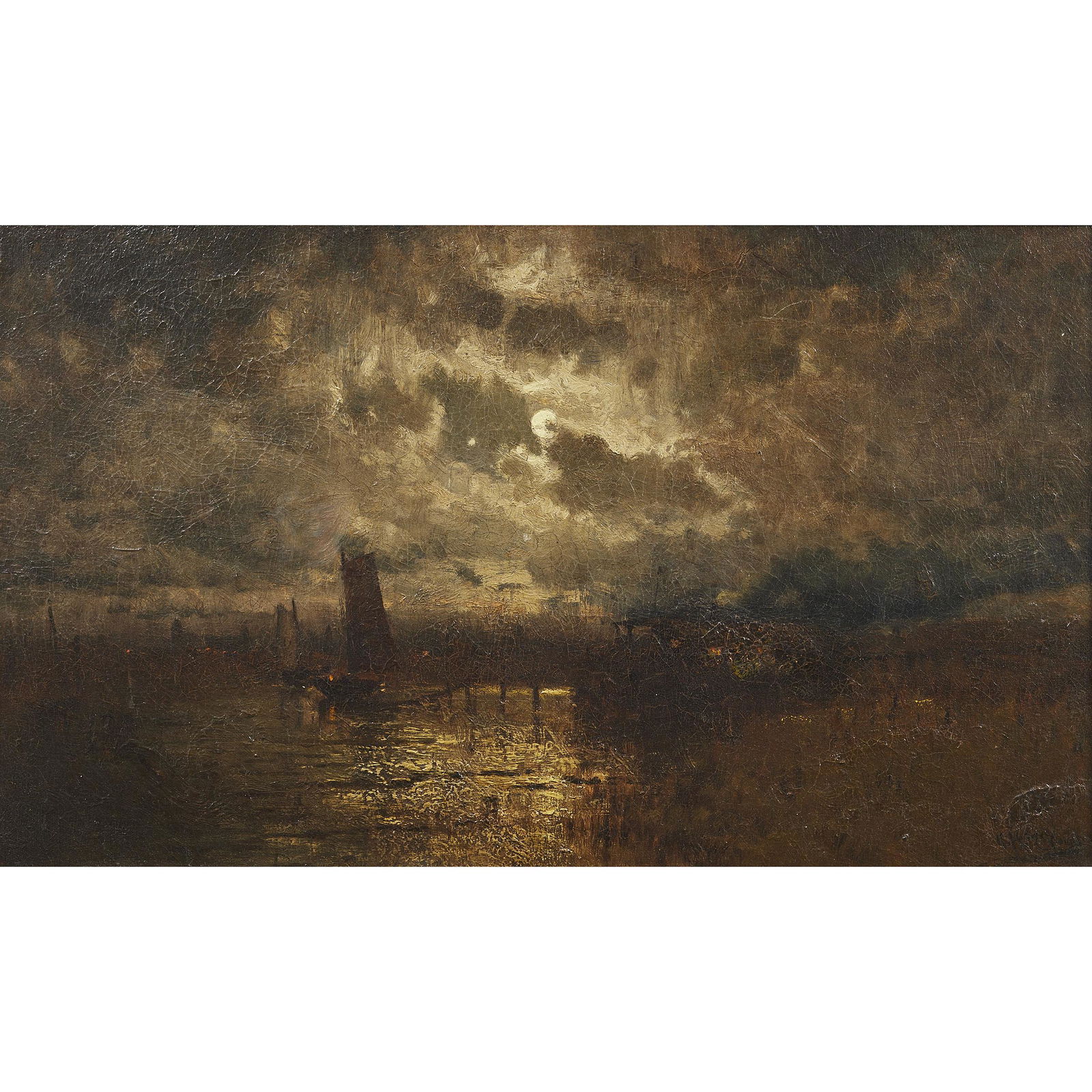 European School (19th/20th Century) Moonlit Harbor (1 of 5)