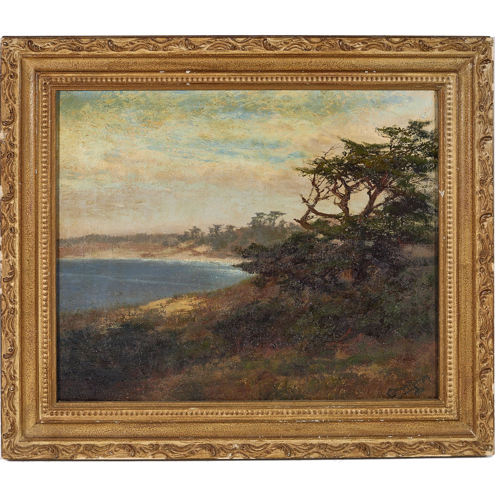 Charles Dormon Robinson, Cypress Along the Coast, 1903: Charles Dormon Robinson (American, 1847-1933). Cypress Along the Coast. Signed and dated 'C Dormon Robinson 1903' lower right. Oil on canvas. Measures 18 in. high x 22 in. wide (with frame 23.75 in. h
