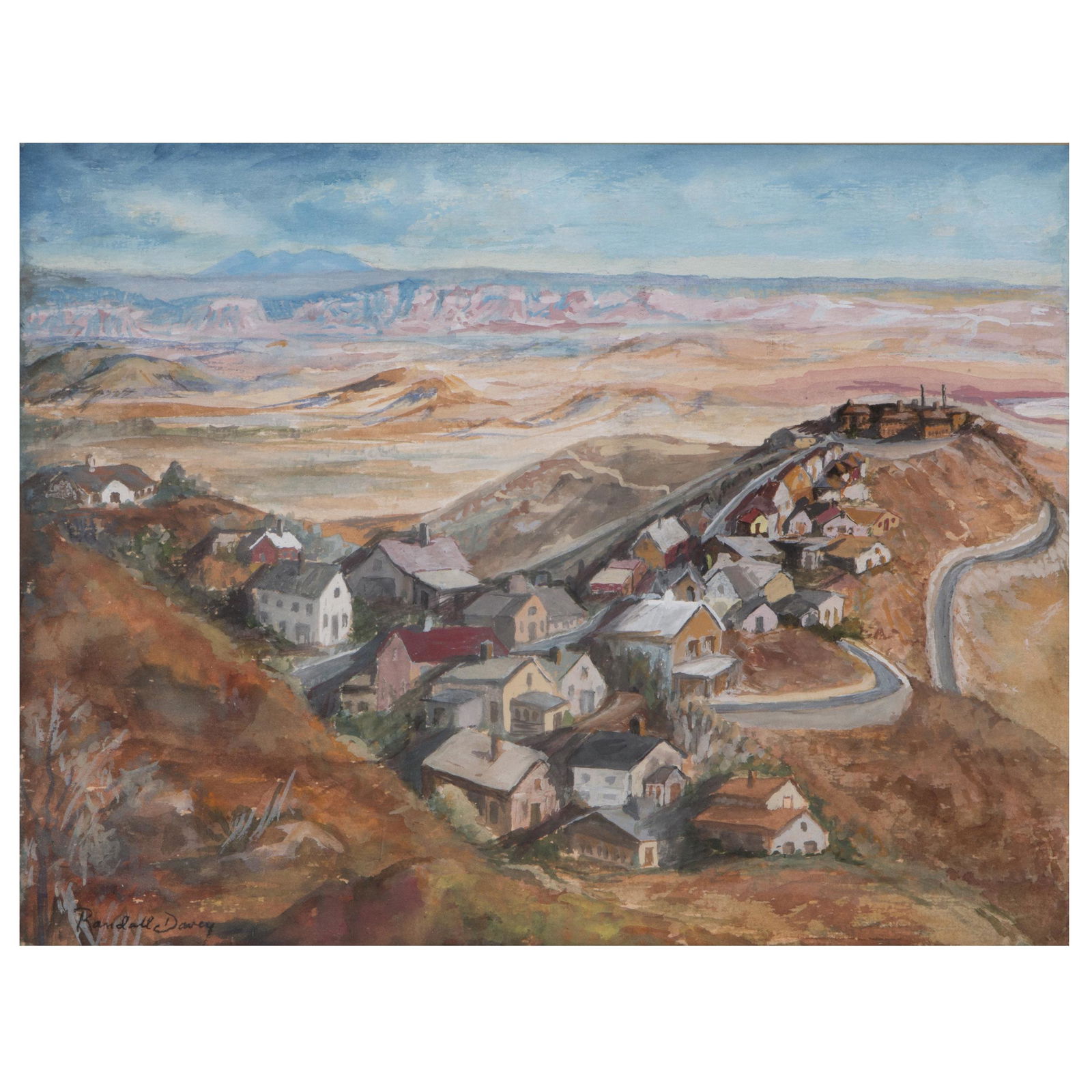 Randall Davey, Jerome, Arizona: Randall Davey (Ameican, 1887-1964). Jerome, Arizona. Watercolor and gouache on paper. Signed lower left. Sight measures 9.5 in. high x 13 in. wide (with frame 18.5 in. high x 21.5 in. wide). Included