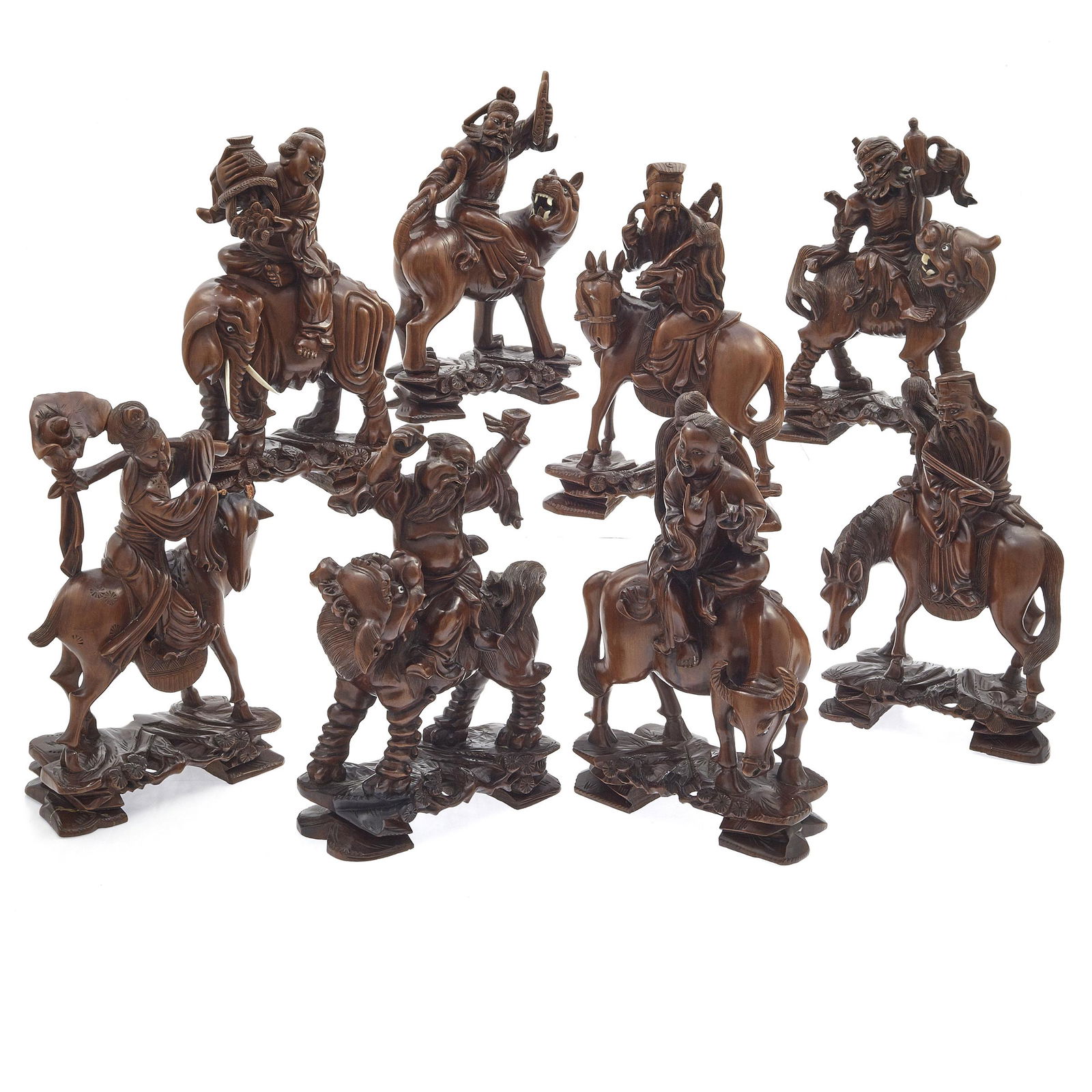 Set of Eight Wood Daoist Immortals, Republic Period (1 of 2)