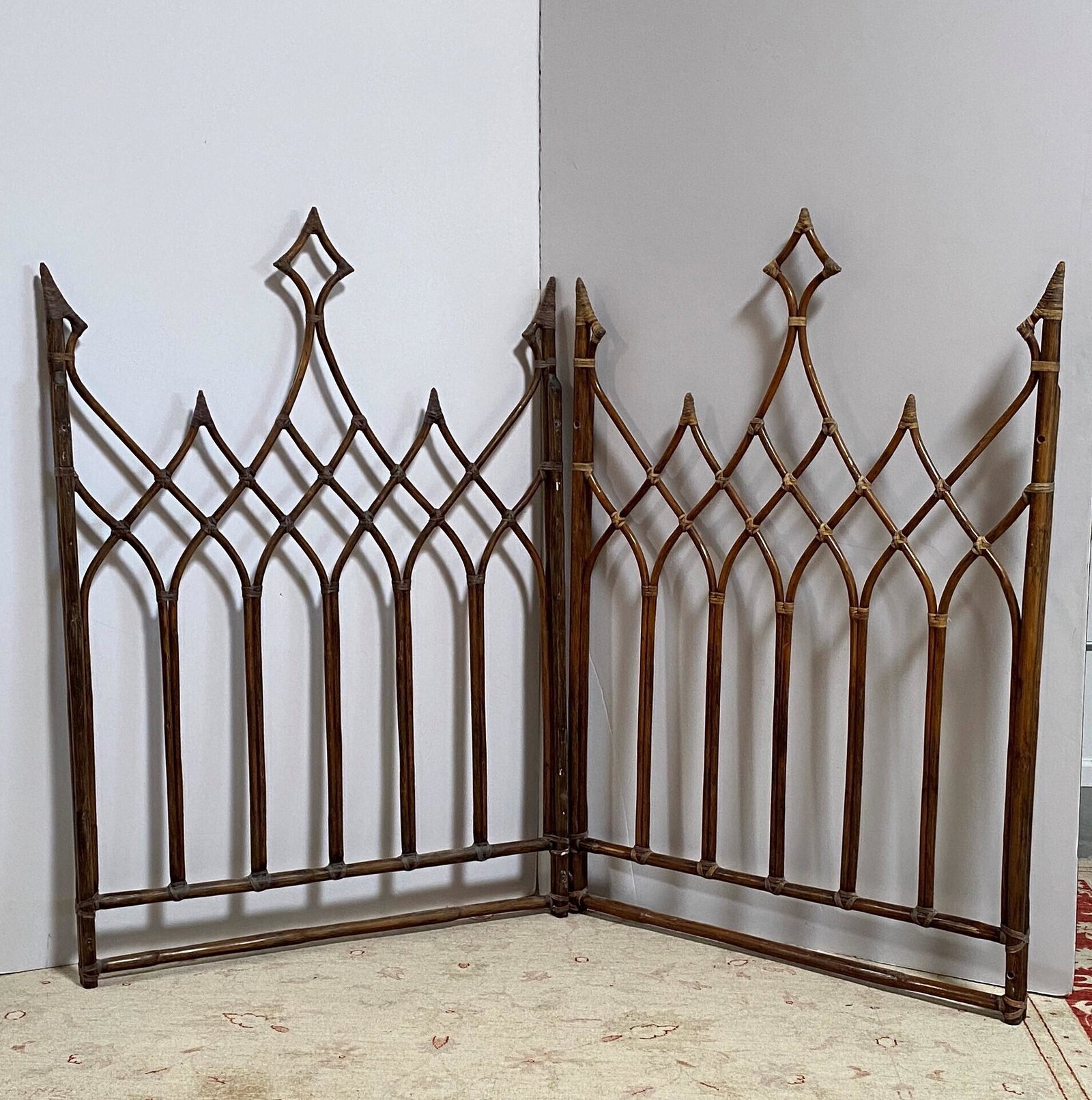 Pair of McGuire Twin Headboards: Each of trellis form. 60in. (152cm) h. 42in. (107cm) w.