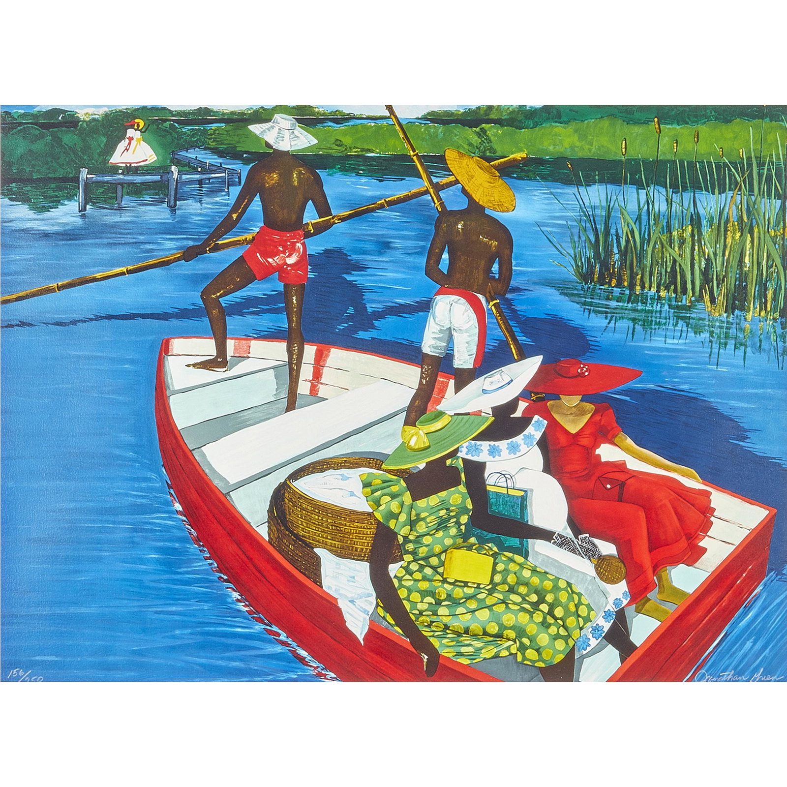 Jonathan Green, The Escorting of Ruth: Jonathan Green (American, b. 1955). The Escorting of Ruth. Color lithograph. Signed lower right and numbered '156/250' lower left. Sight measures 25 in. high x 34 in. wide (with frame 35 in. high x 43