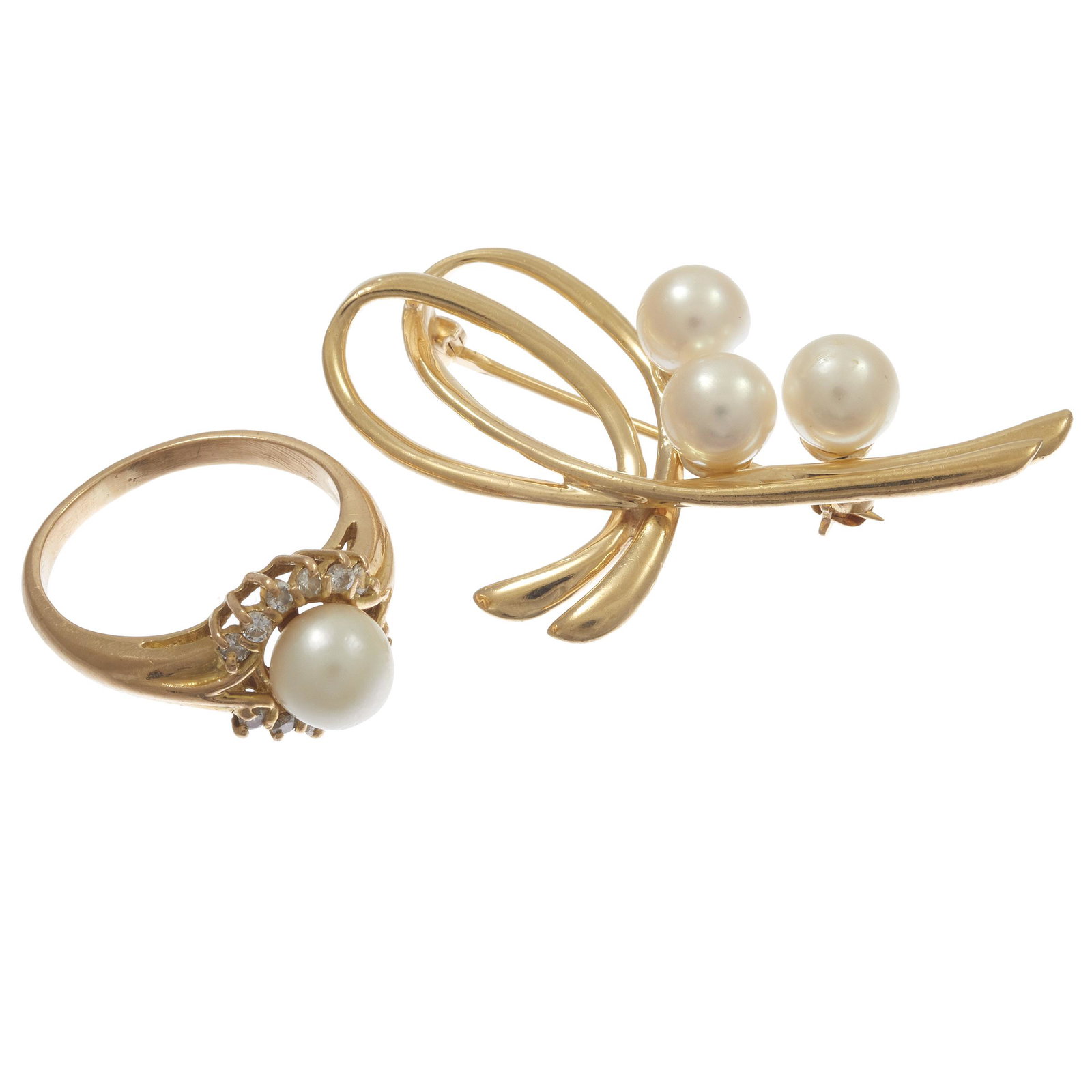 Diamond, Cultured Pearl Ring together with Pin (1 of 4)