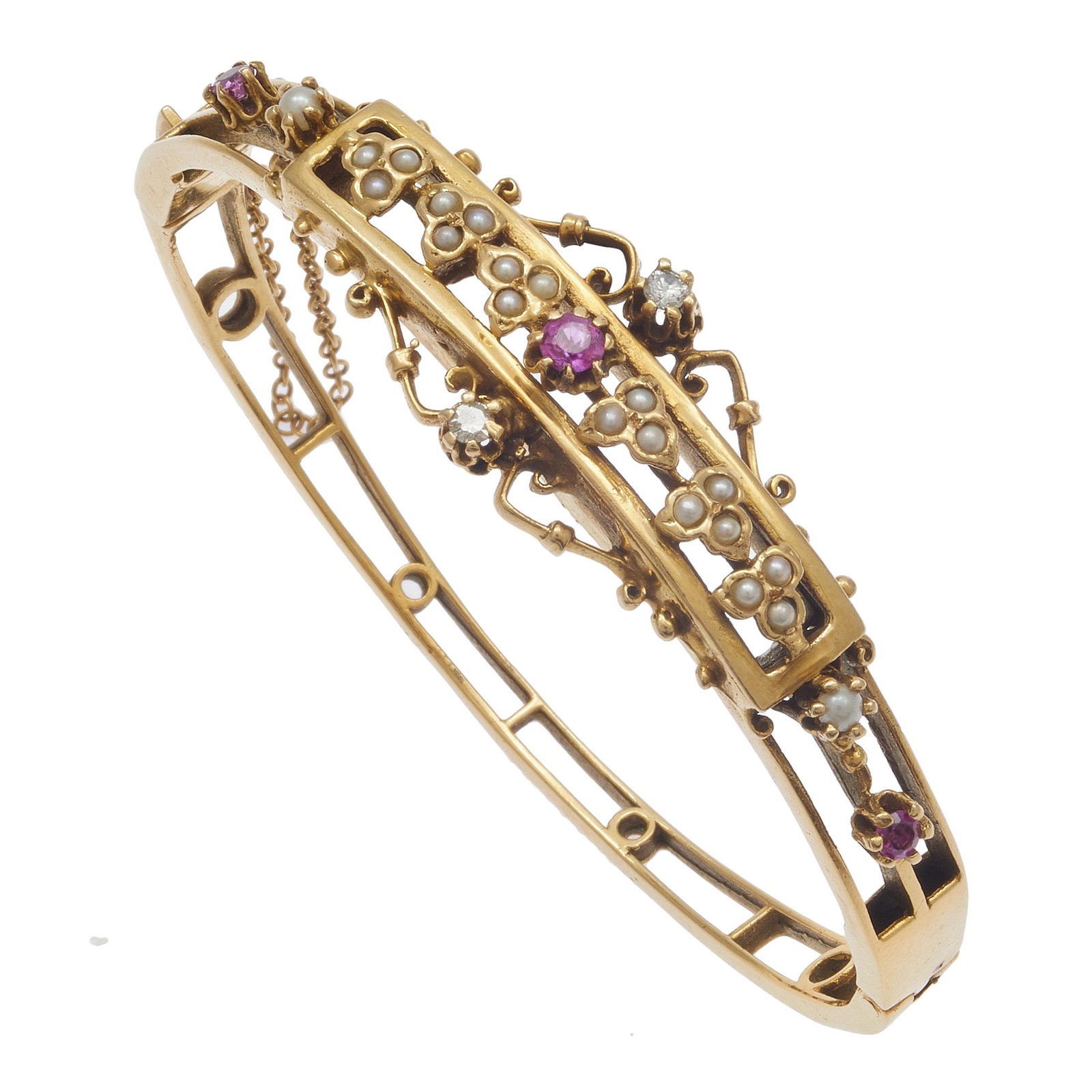 Victorian Diamond, Ruby, Seed Pearl, 14k Bracelet (1 of 3)