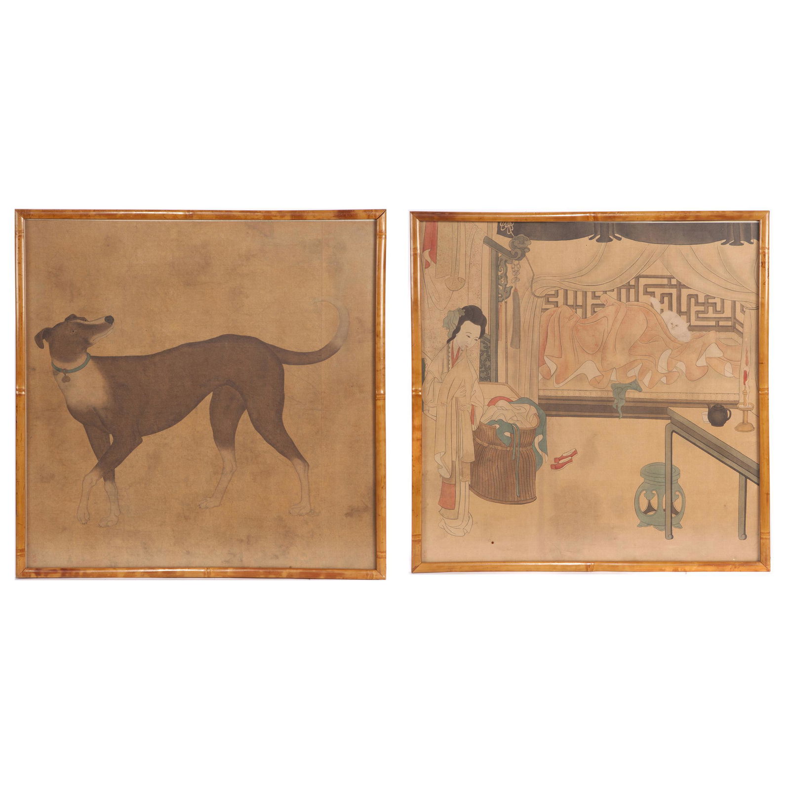 Two Qing Court Style Watercolor Paintings, 20th Century (1 of 4)