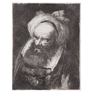 Giovanni Domenico Tiepolo, Old Man with a Turban: Giovanni Domenico Tiepolo (Italian, 1727-1804). Old Man with a Turban, 1757 (Succi 100). Etching. Collection stamp on the reverse. Measures 5.5 in. high x 4.25 in. wide (with mat 14 in. high x 11 in.