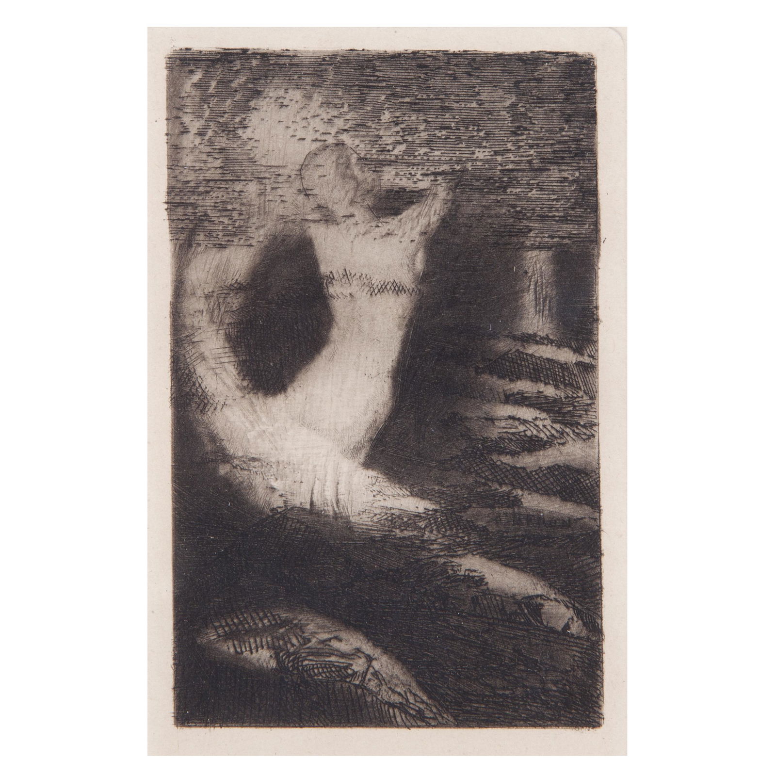 Odilion Redon, Passage of a Soul: Odilon Redon (French 1840-1916). Passage of a Soul (Passage d'une Ame) from La Passante, 1891 (Mellerio, 21 bis). Etching. Image measures 3.25 in. high x 2 in. wide. Sheet measures 13 in. high x 9.75