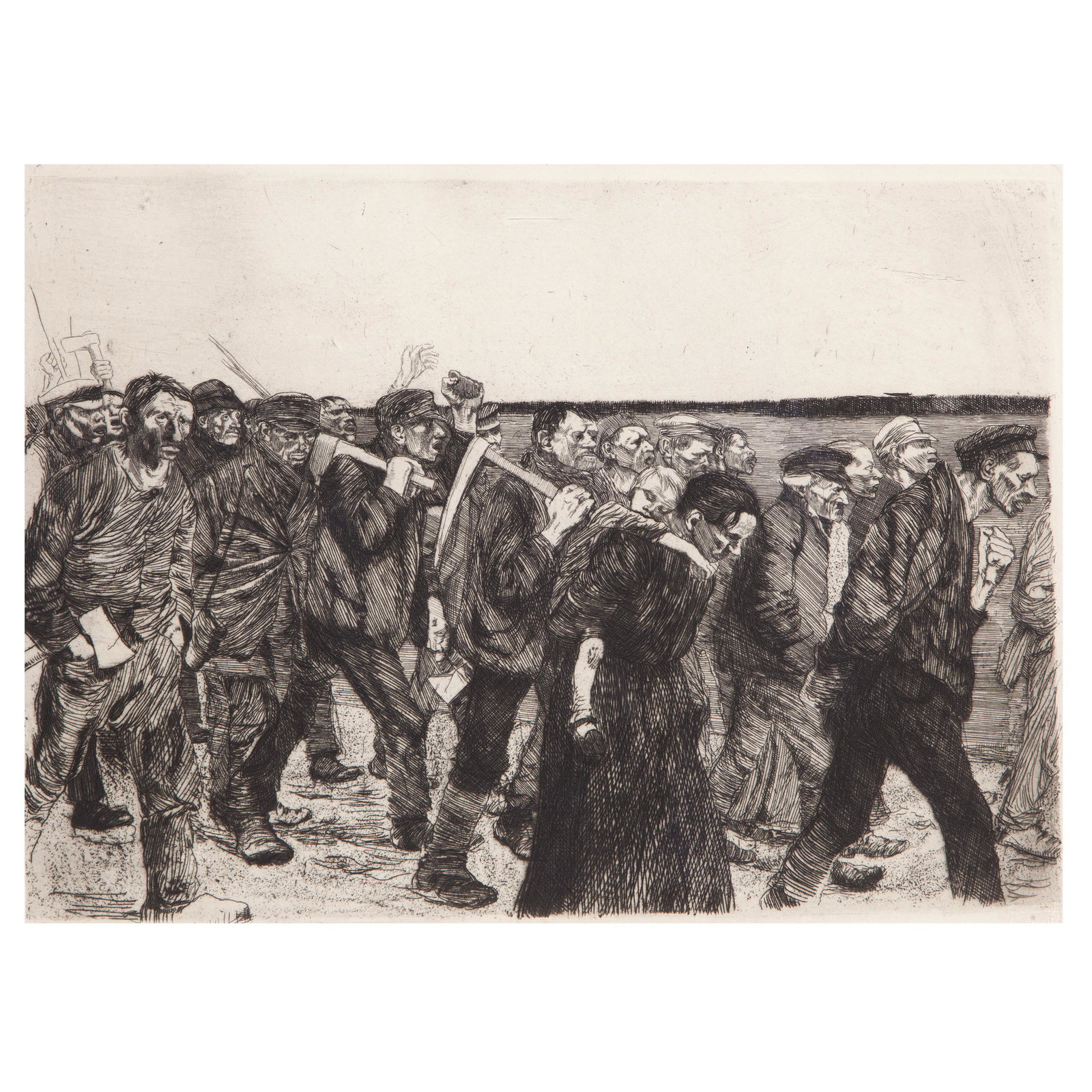 Käthe Schmidt Kollwitz, March of the Weavers: Käthe Schmidt Kollwitz (German, 1867-1945). March of the Weavers (Weberzug), c. 1895. Etching. Published by Alexander von der Becke, two-line Munich blindstamp lower right, later impression (Klipstei