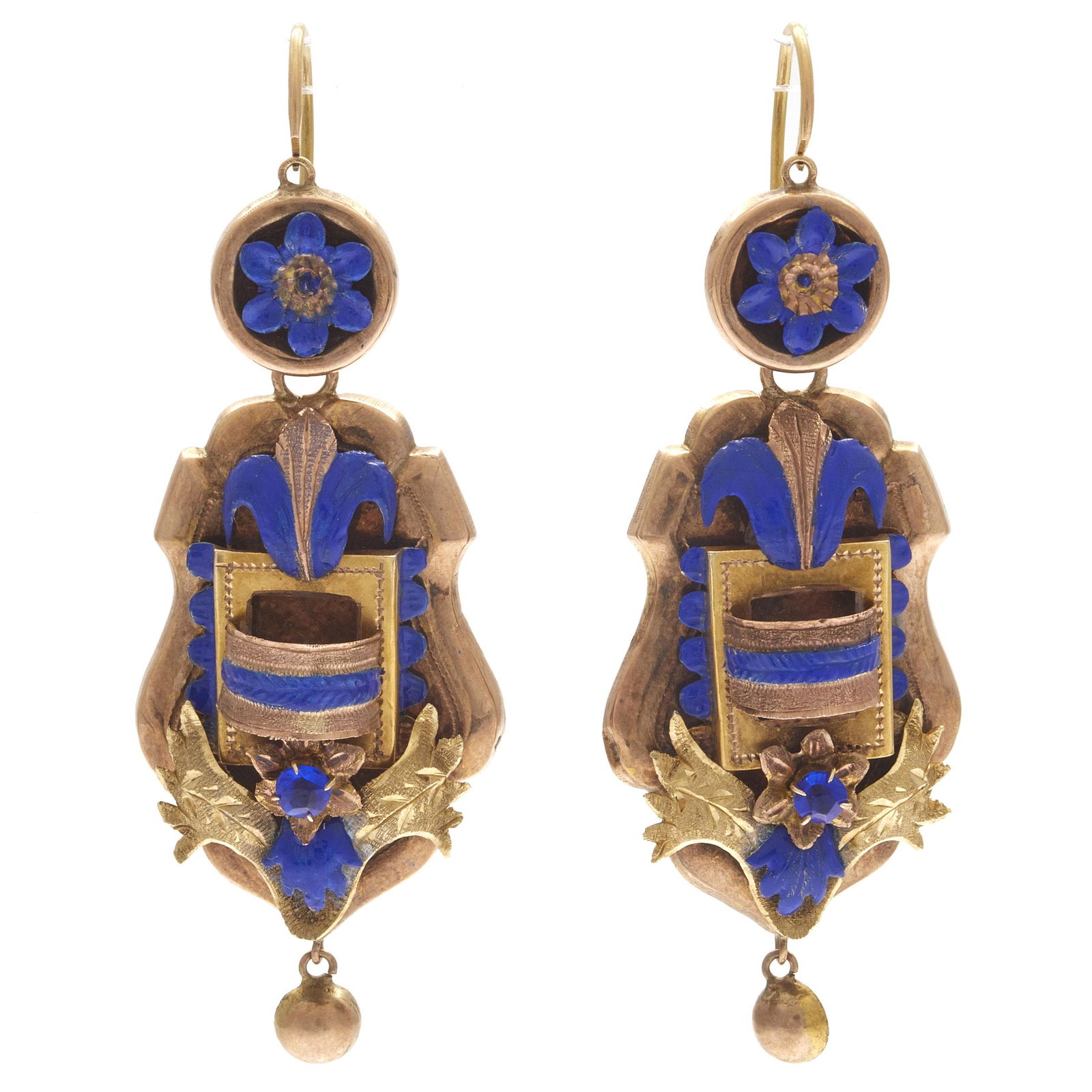 Pair of Victorian Enamel, 10k, Day and Night Earrings (1 of 2)
