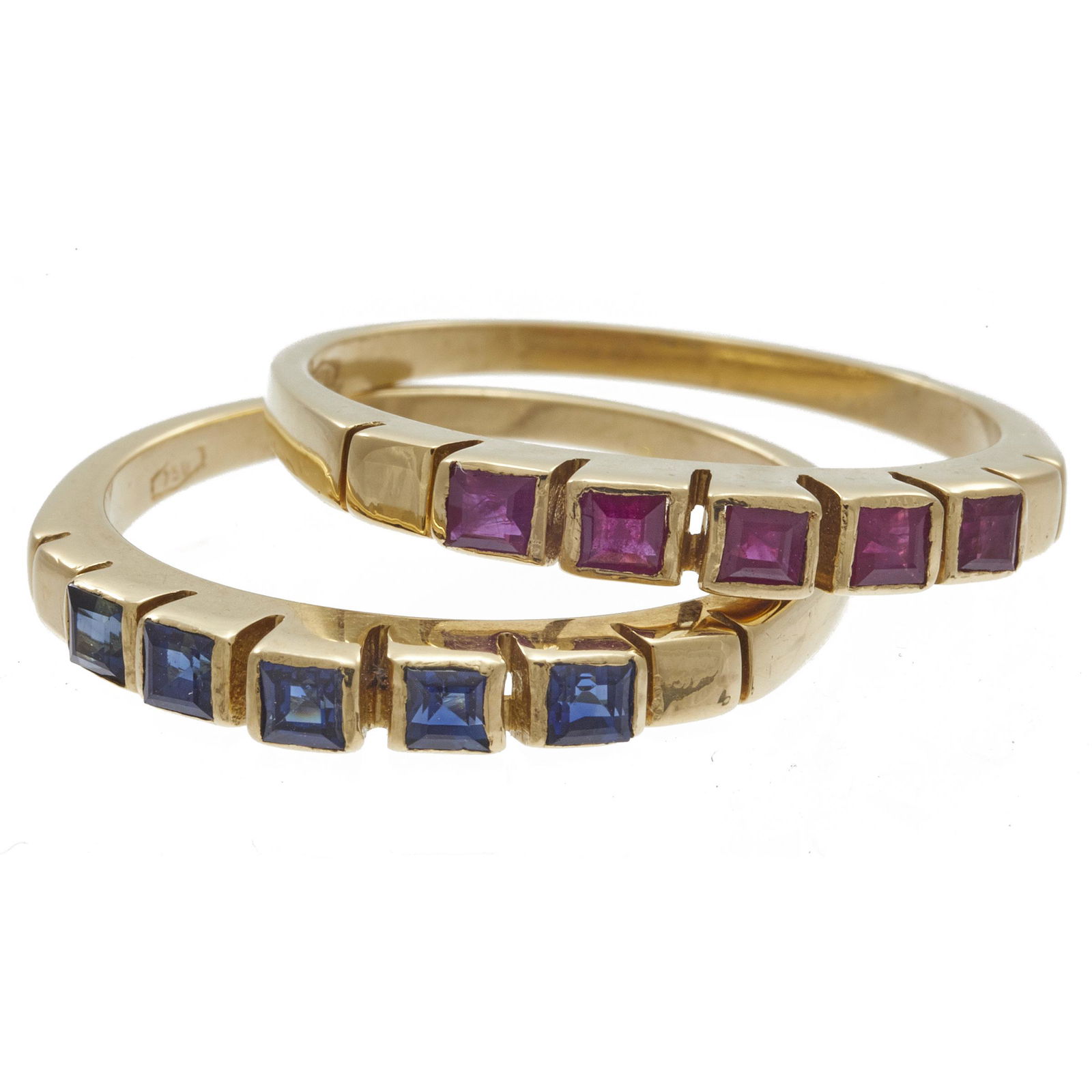 Collection of Two Ruby, Sapphire, 18k Stacking Rings (1 of 4)