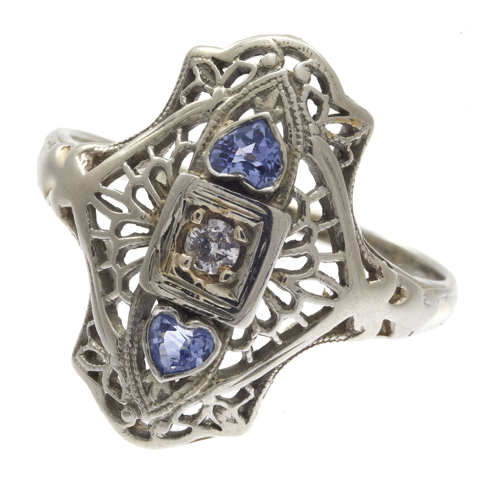 Art Deco Diamond, Sapphire, 14k Filigree Ring (1 of 4)