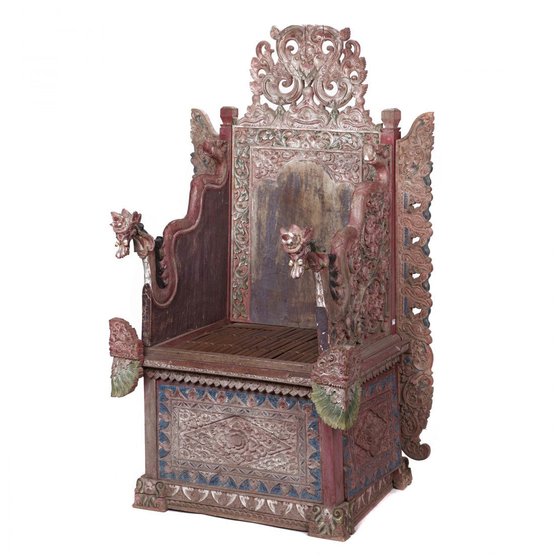 Indonesian Polychrome Decorated Throne Chair (1 of 4)