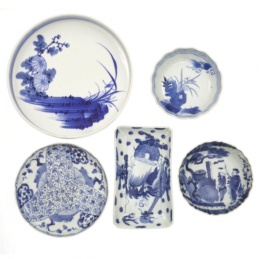 Five Japanese Underglaze Blue Dishes (1 of 3)