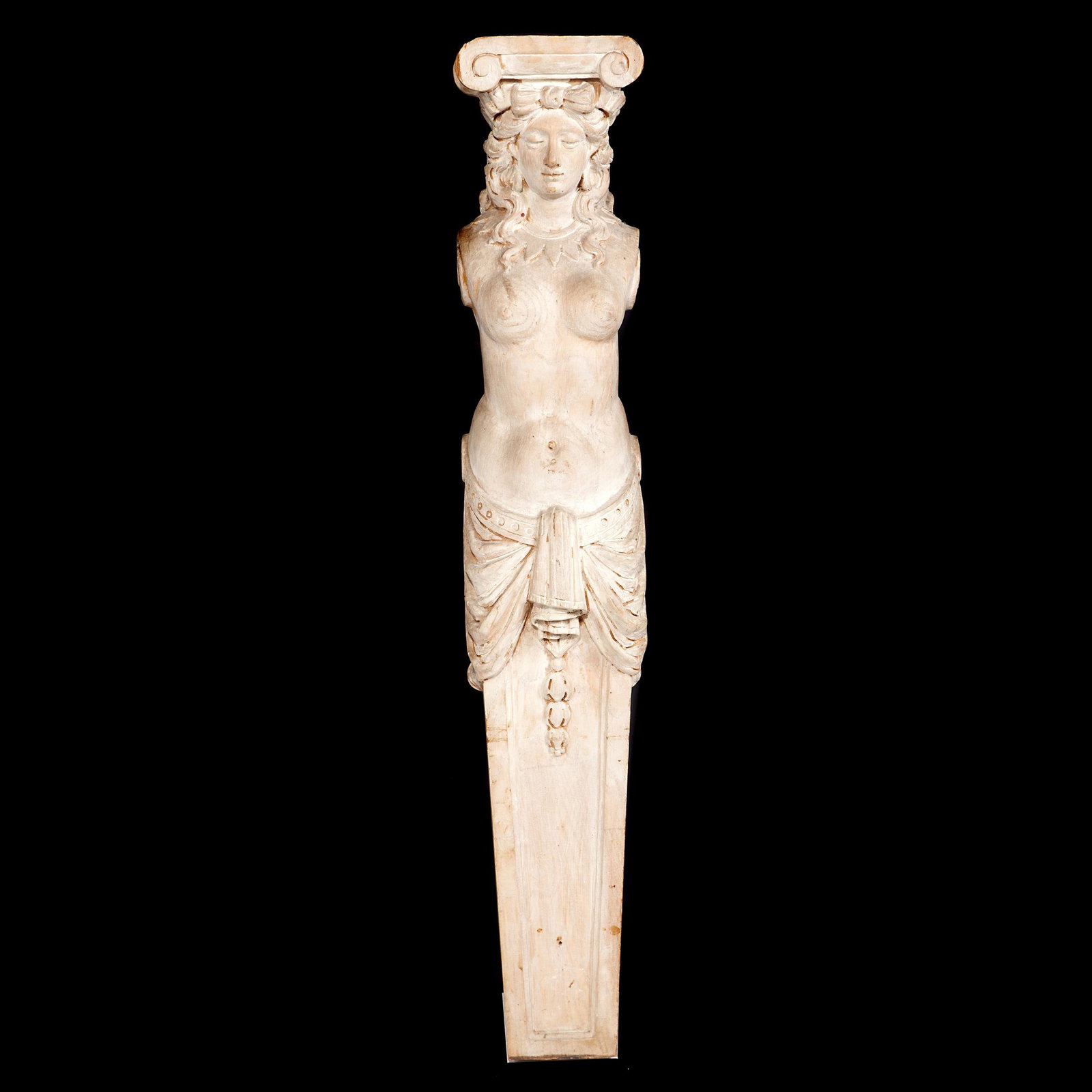Neoclassical Carved Wall Bracket: Carved in the form of a Greek Goddess supporting an Ionic capital. 35in. (89cm) h. #decorativeArts