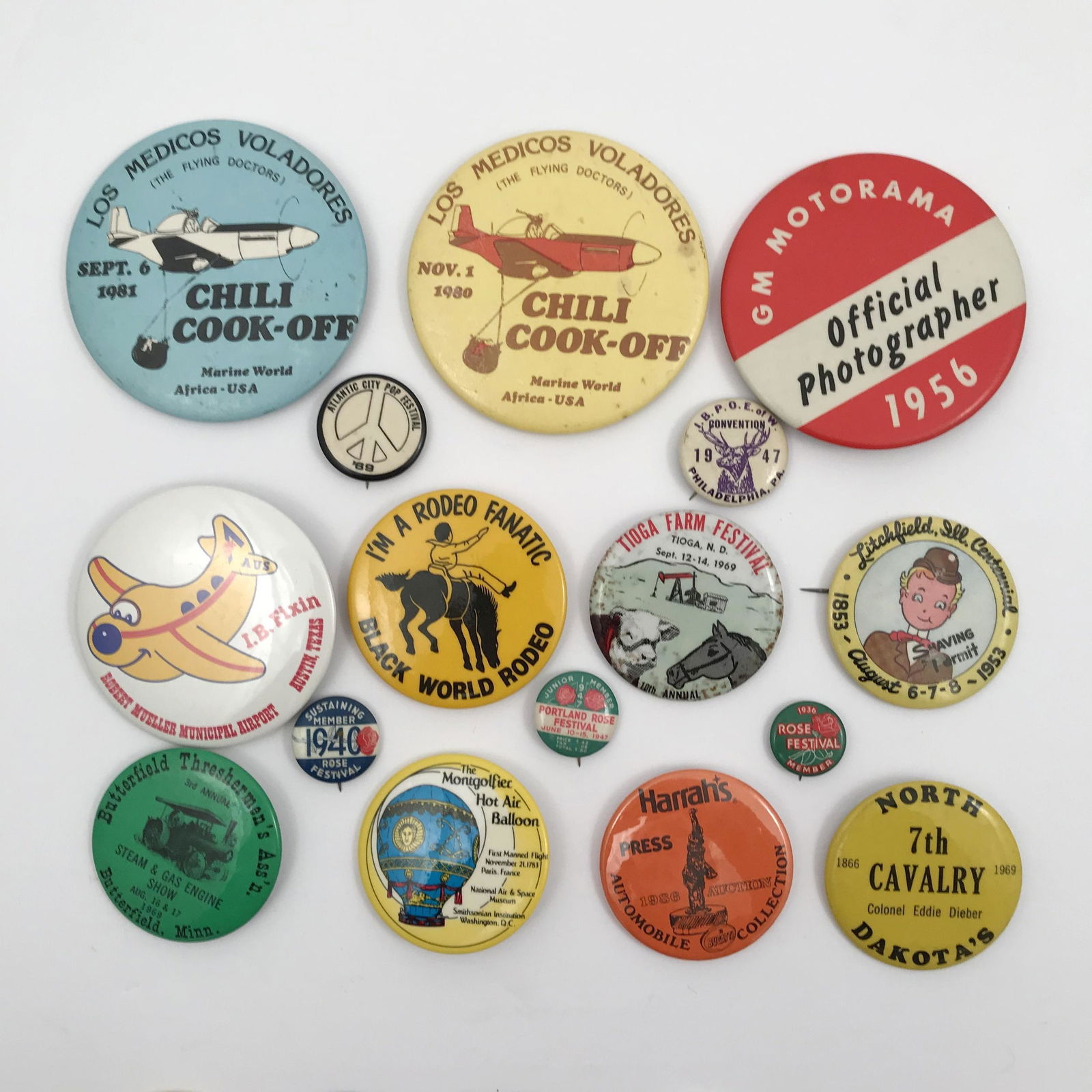 Group of 80 Unique Vintage Festival and Events Buttons (1 of 6)