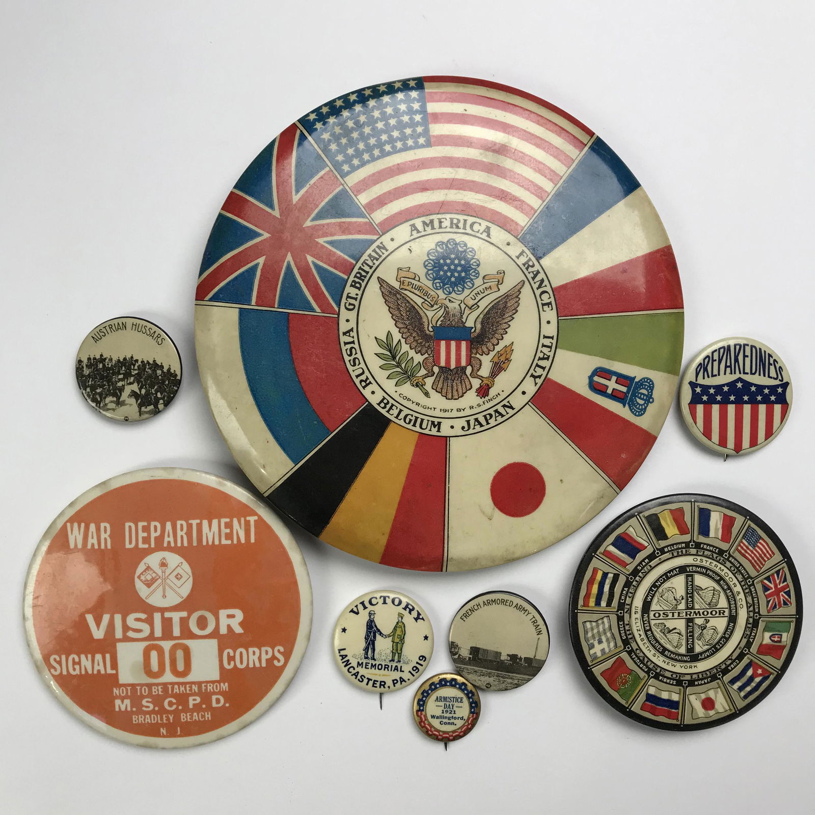 Group of 60 Unique WWI Buttons Pinbacks some 6" (1 of 10)