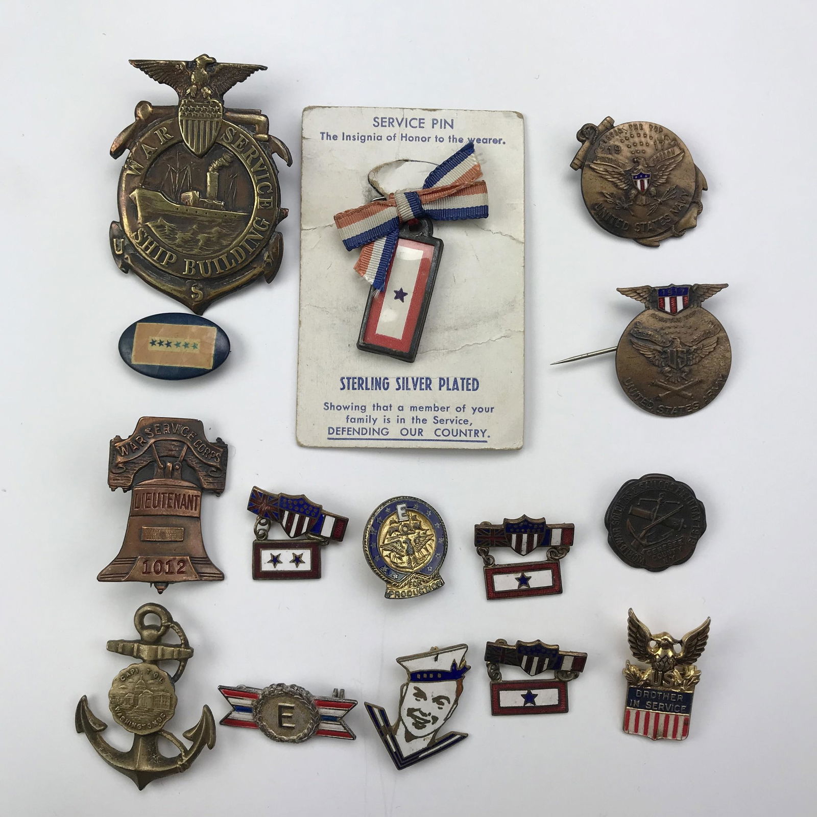 Large Group of 100 WWI Military Service Pins (1 of 4)