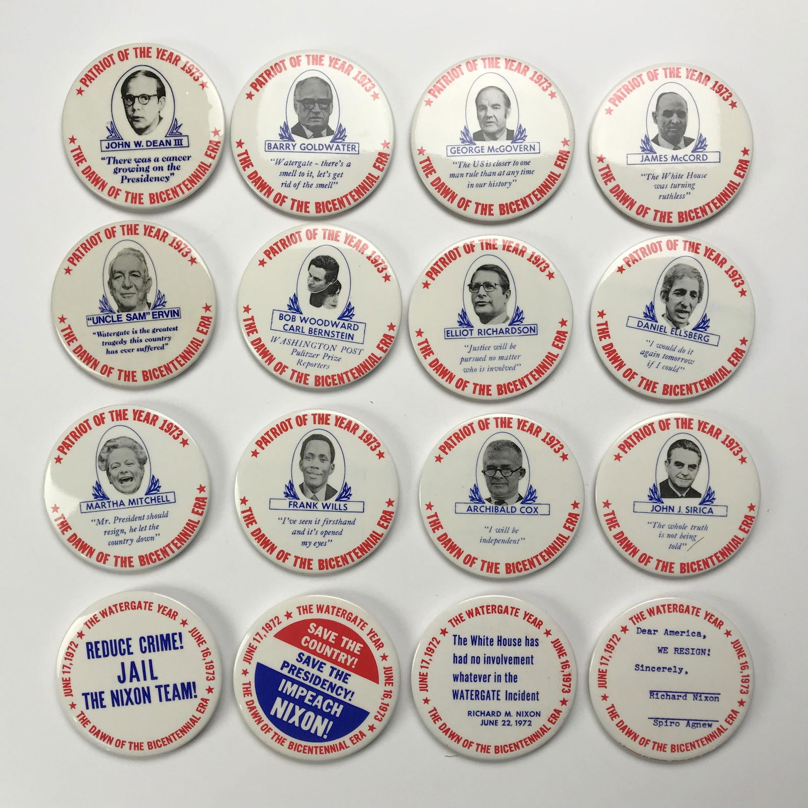 Set 16 Watergate Anti Nixon 1973 Patriot of the Year (1 of 5)