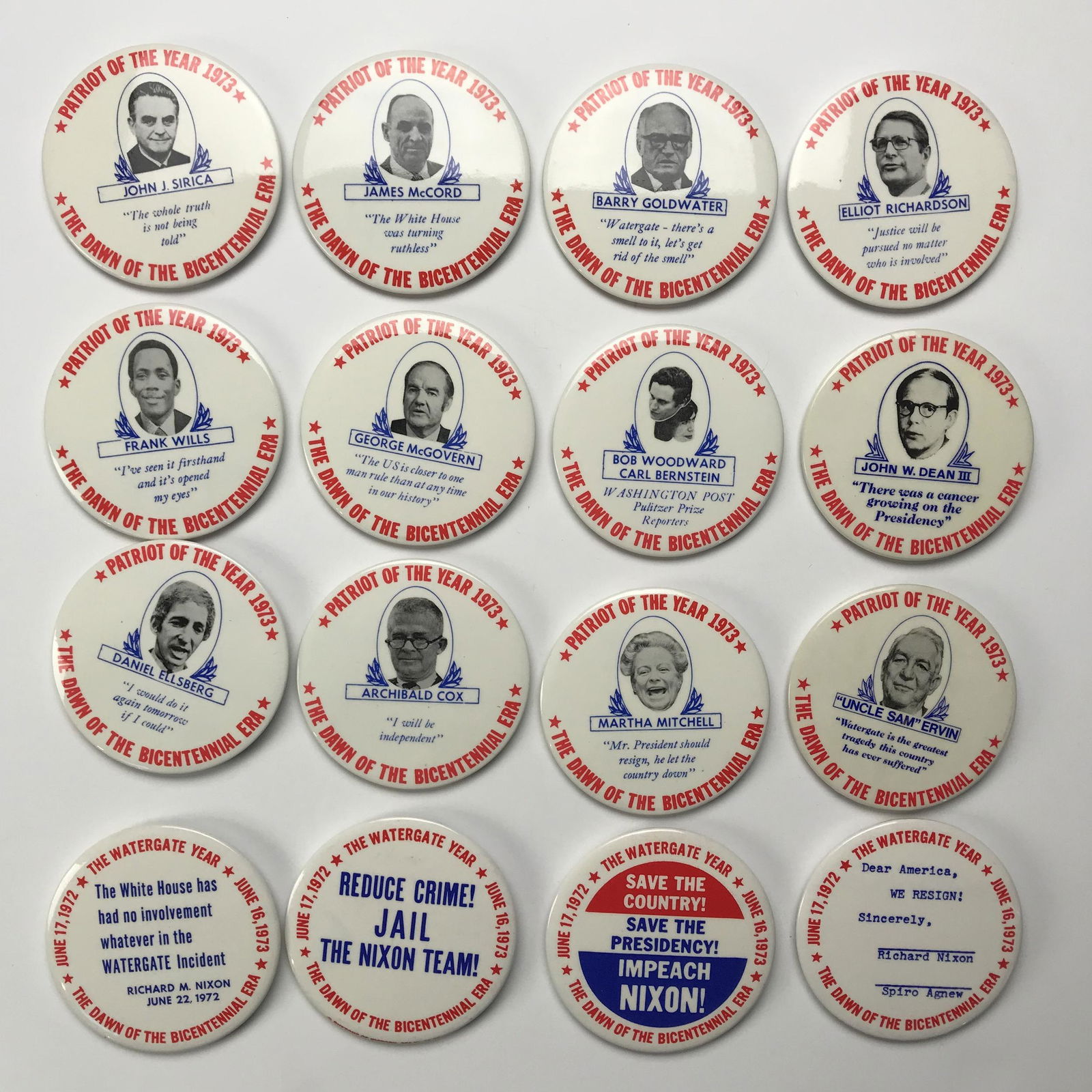 Set of 16 Anti Nixon 1973 Patriot of the Year Buttons (1 of 5)