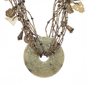 Jade, Serpentine, Glass, Silver, Gilt Metal Necklace (1 of 3)