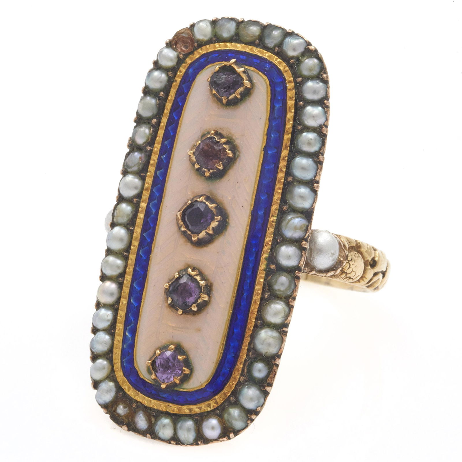 Georgian Seed Pearl, Foiled Stone, Enamel Ring (1 of 4)