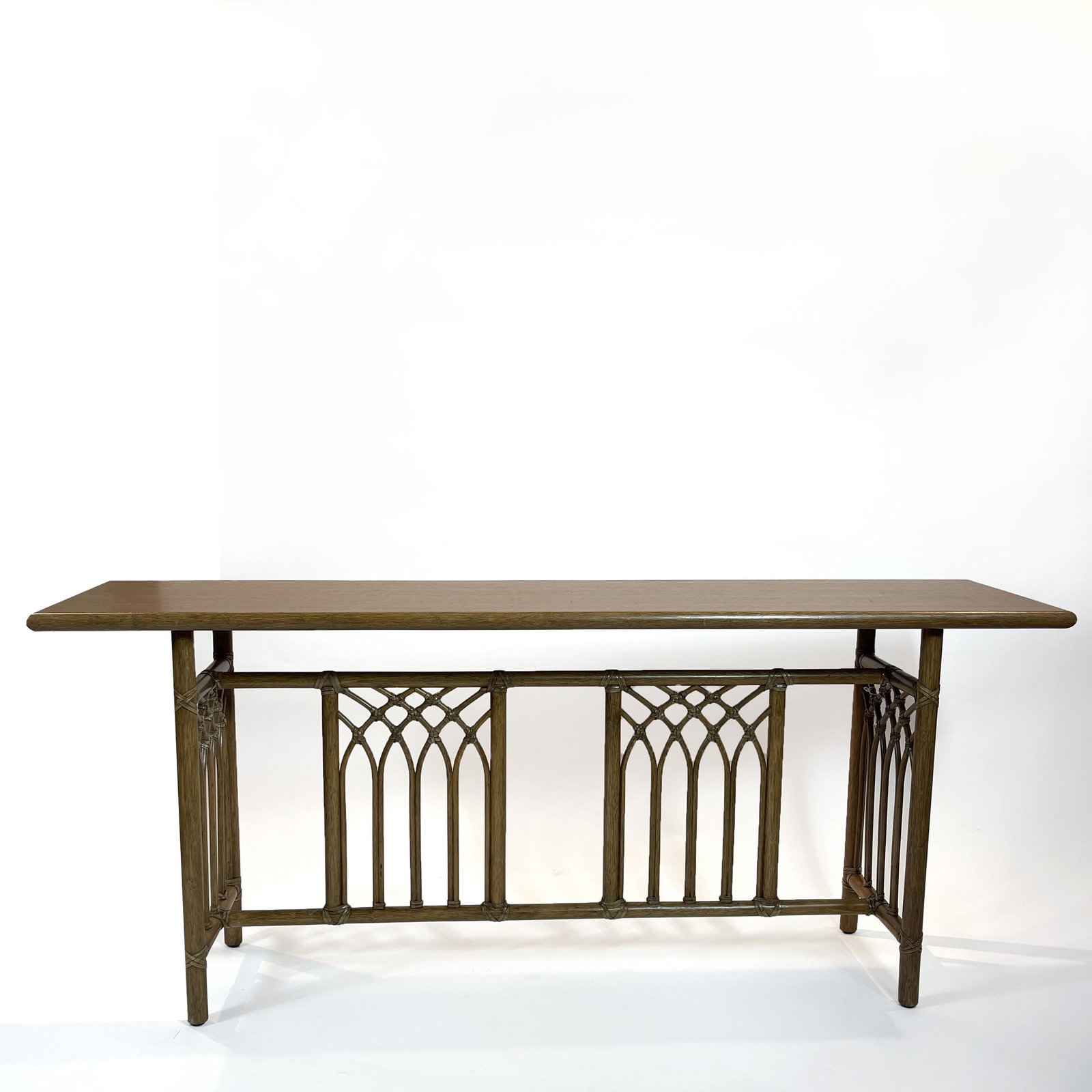 McGuire Console Table: 31in. (79cm) h. 18in. (46cm) w. 72in. (184cm) l.