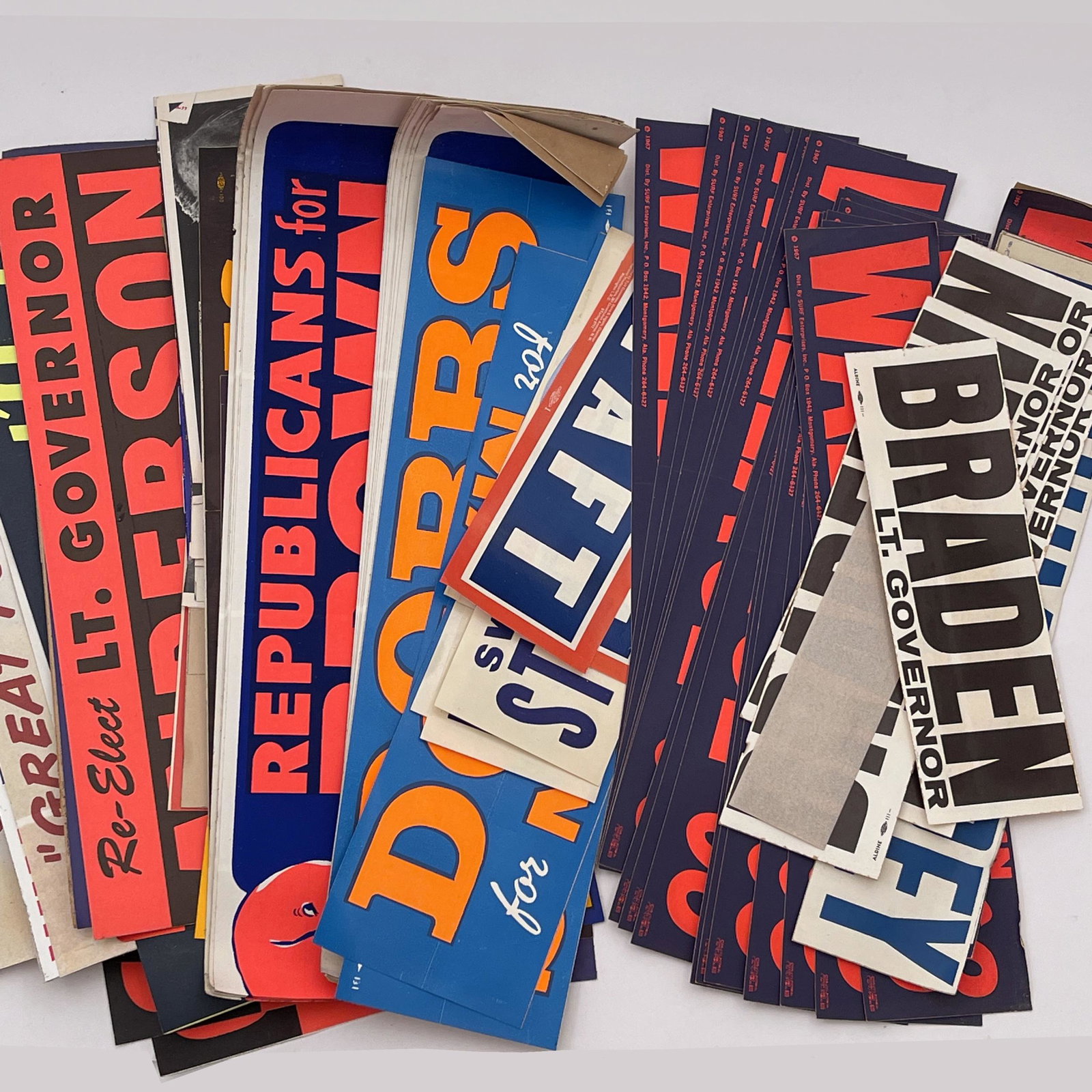 Lot of Vintage Campaign Bumper Stickers: Huge lot of vintage 1960s and 70s campaign bumper stickers.