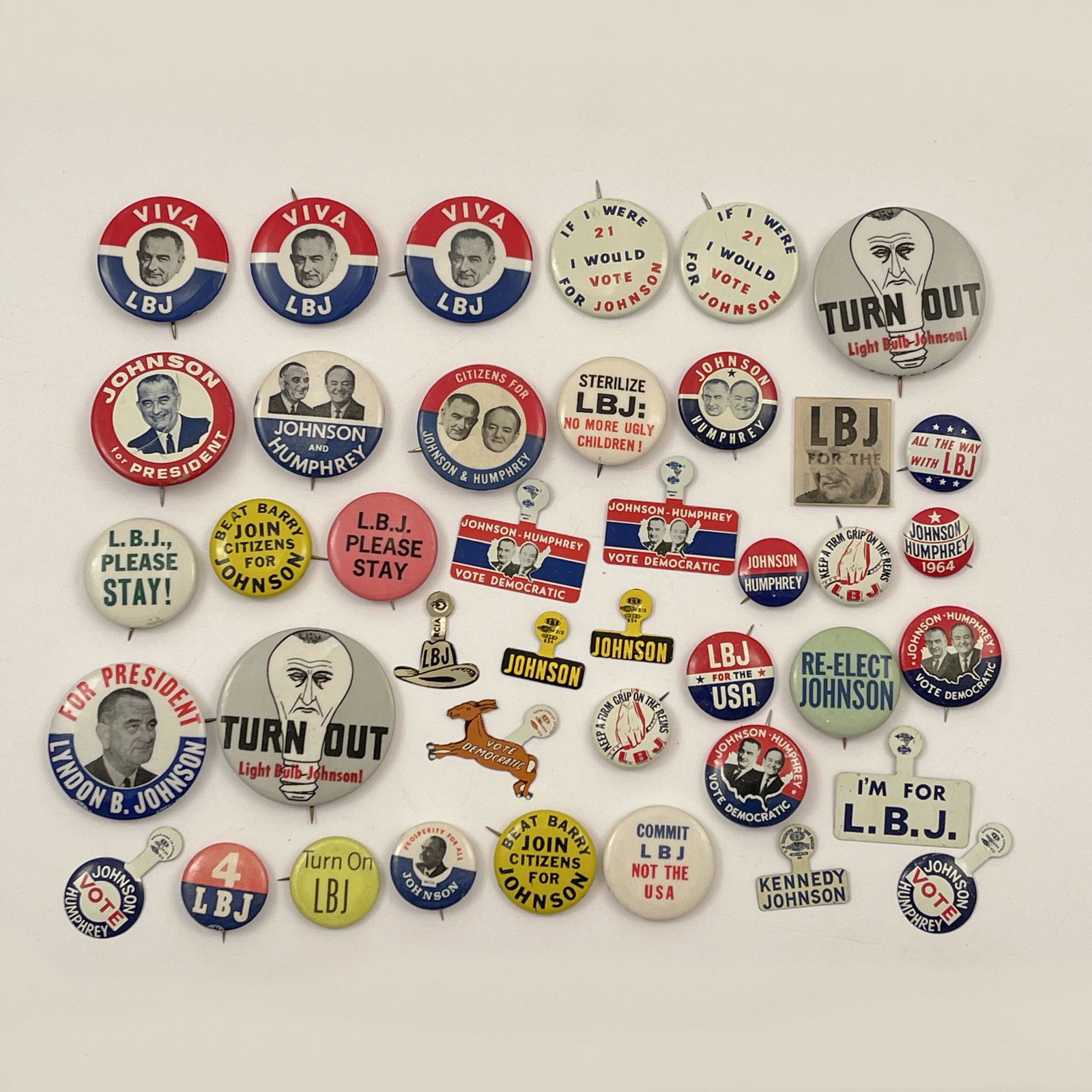 Large Group of LBJ Lyndon Johnson Campaign Buttons (1 of 4)