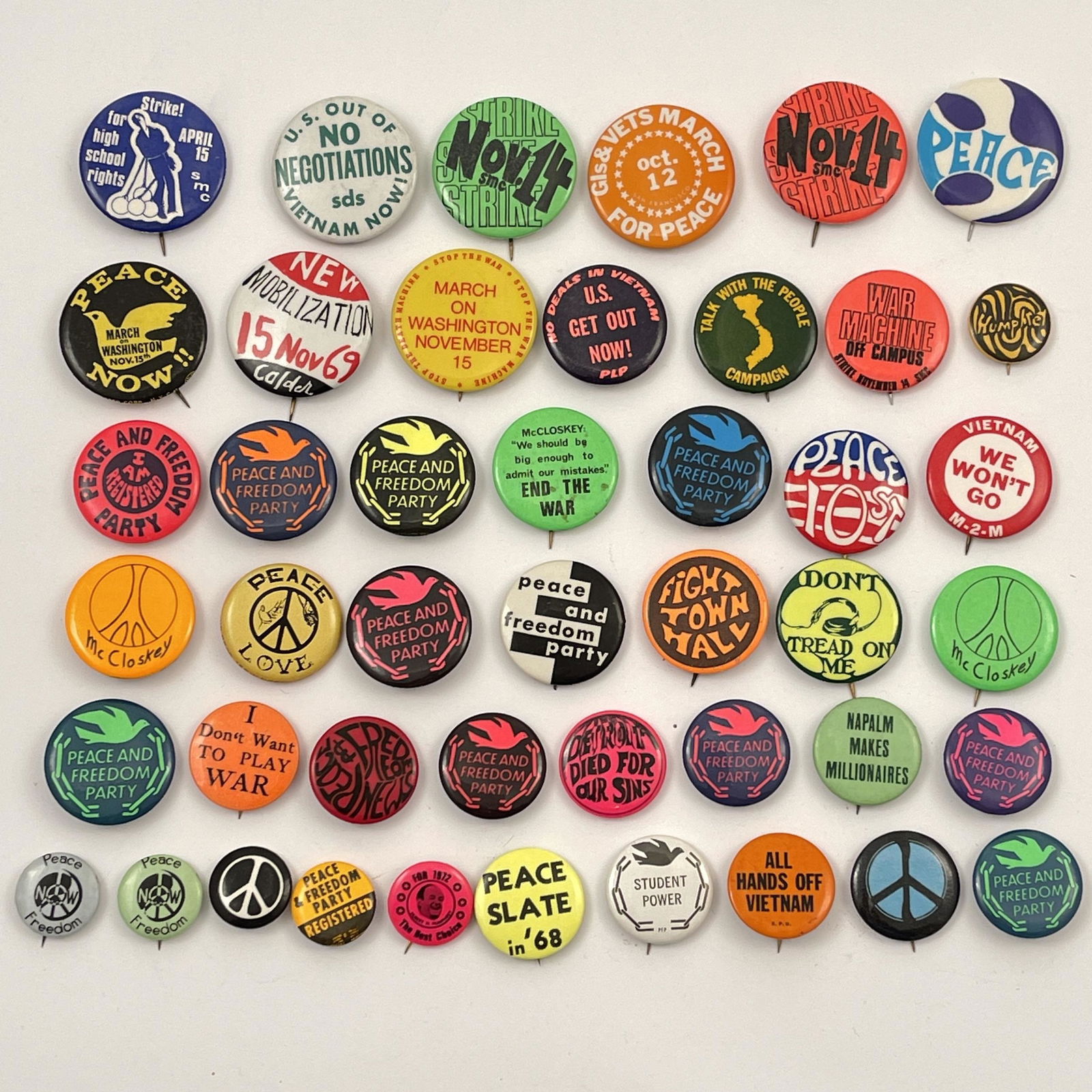 45 Colorful Vintage Unique Anti Vietnam War Buttons (1 of 1)
