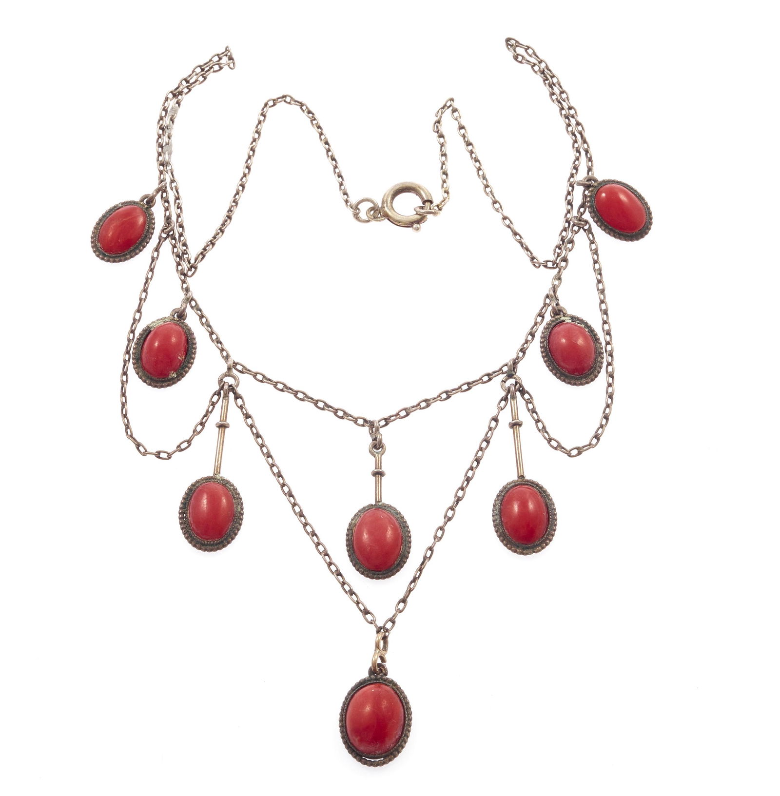 Antique Austro-Hungarian Coral, Silver Necklace (1 of 1)