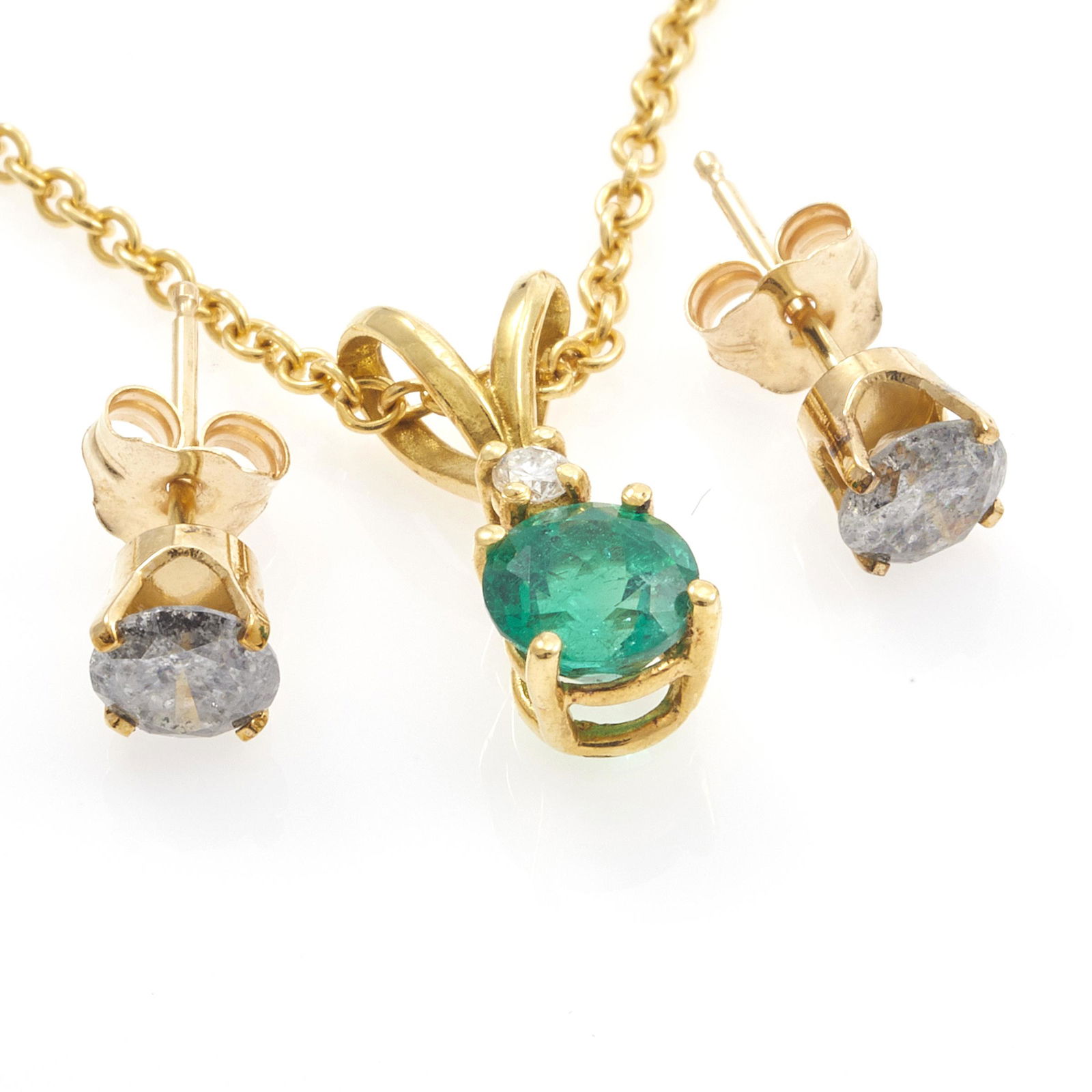 Emerald, Diamond, 14k Necklace and Earrings (1 of 2)