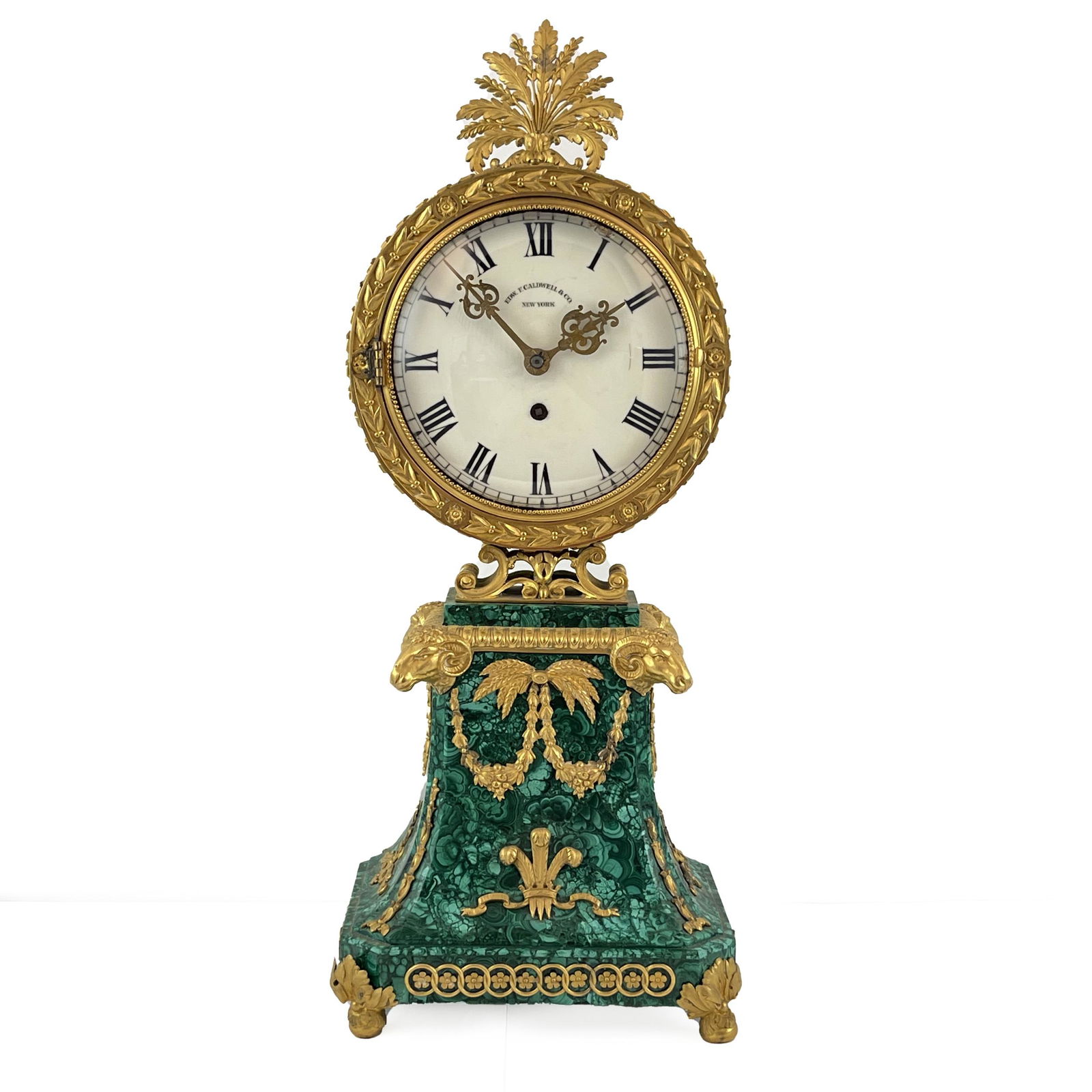 American Empire Style Malachite and Gilt Mantle Clock (1 of 6)