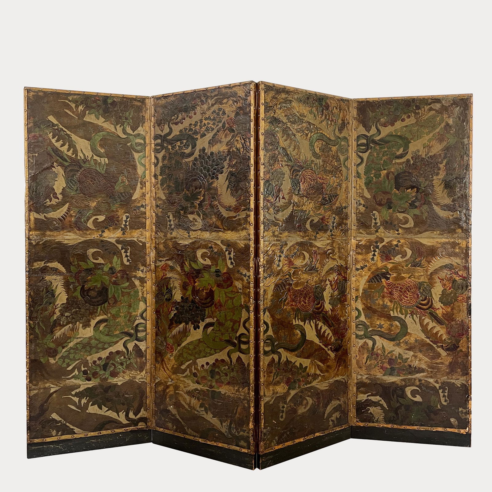 Spanish Four Panel Leather Floor Screen (1 of 3)
