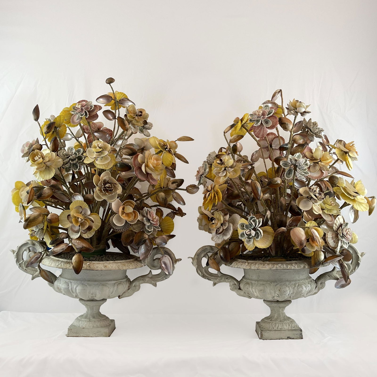 Pair of Neoclassical Style Shell Floral Arrangements (1 of 3)