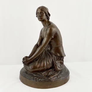 Henri Michel Antoine Chapu Bronze: Depicting 'Jeune Femme Agenouillee' 14in. (36cm) h. Barbedienne Fondeur