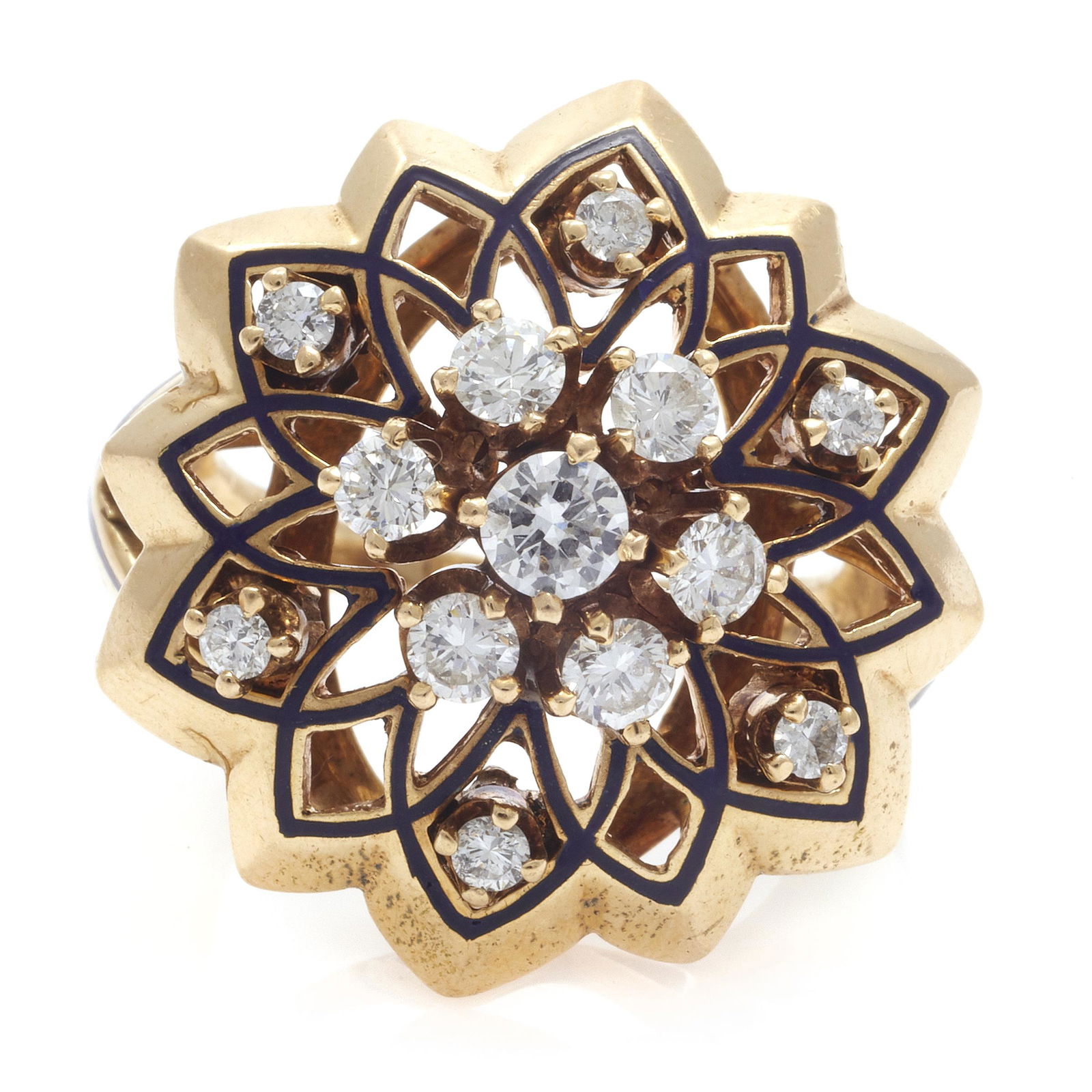 Diamond, Enamel, 14k Yellow Gold Ring (1 of 4)