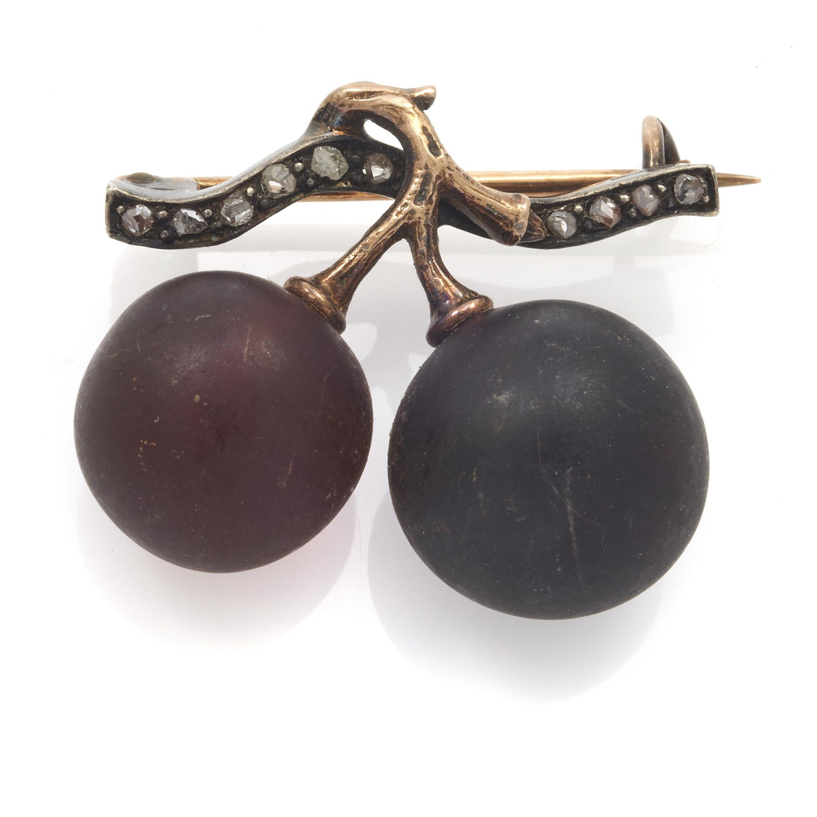 French Victorian Diamond, Glass, 18k Cherries Pin (1 of 2)