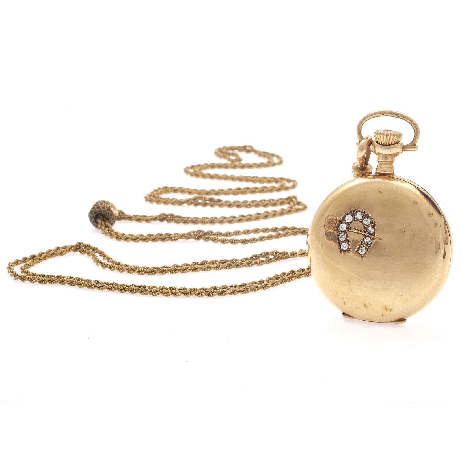 Diamond, 14k Rose Gold Pocket Watch with GF Chain (1 of 4)