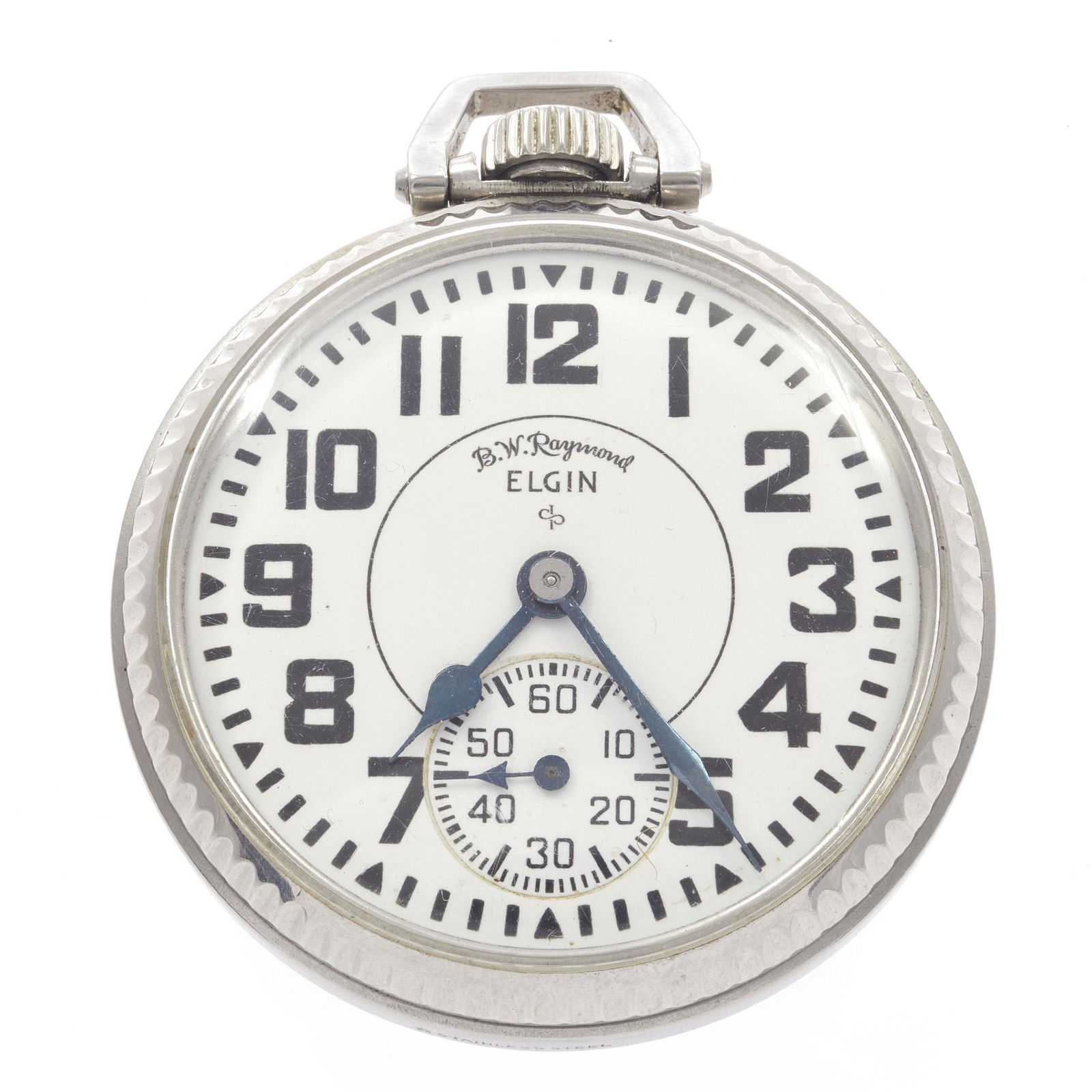 Elgin Grade 571 Gold-Filled Pocket Watch: Elgin Grade 571 Gold-Filled Pocket Watch DIAL: Round, white, black Arabic hour markers, black outer minutes track, blued spade and whip hands, subsidiary seconds dial at 6 o'clock, B.W. Raymond, Elgin