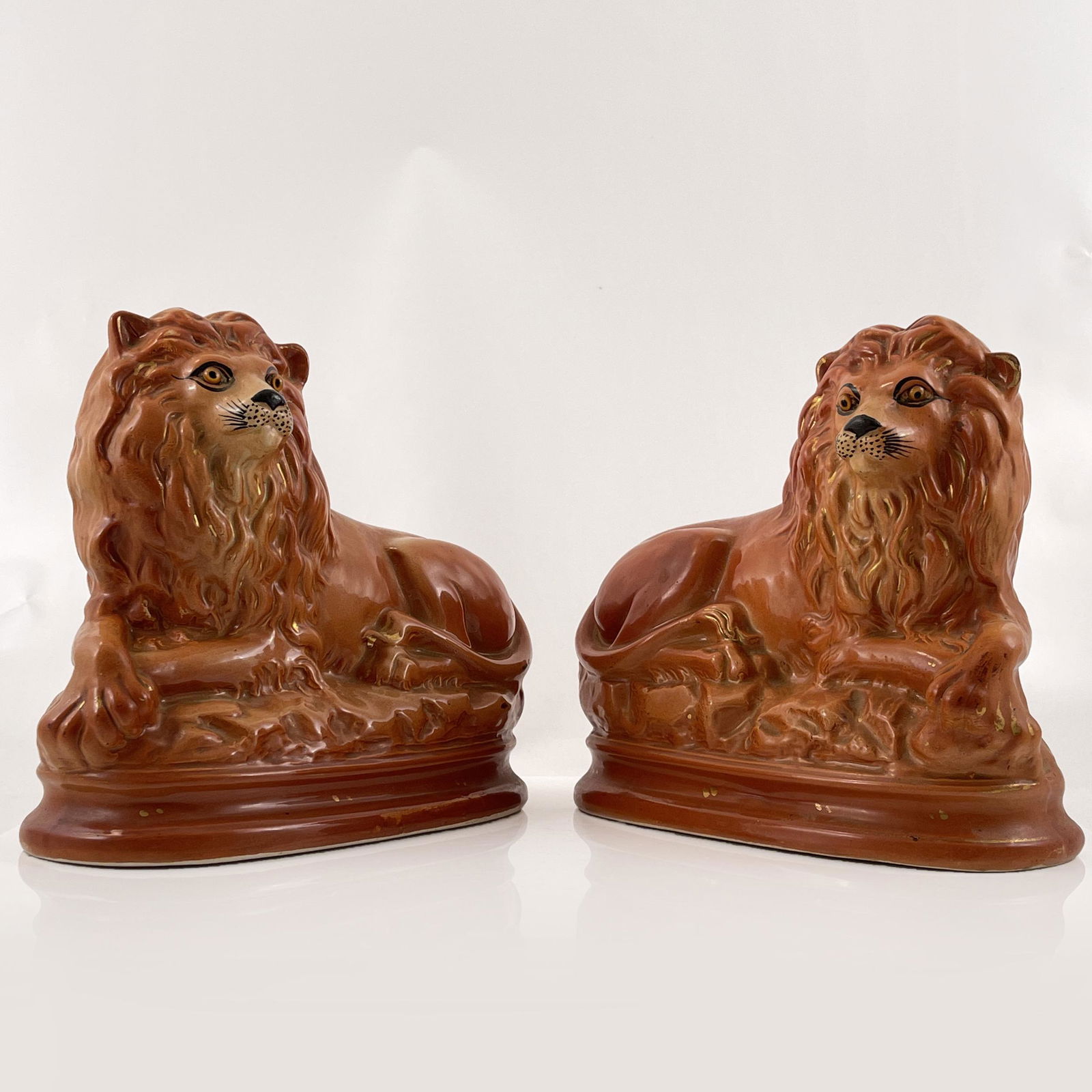 Pair Staffordshire Pottery Lions 19th Century (1 of 6)