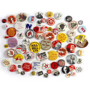 65 Vintage Communist Party May Day and Cause Buttons: 65 Vintage Communist Party , May Day, and Cause Buttons. 1.2 to 2.5 inches.