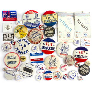 40 Vintage Vote Democrat Campaign Buttons: 40 Vintage Vote Democrat political buttons. 1" to 6 inch.